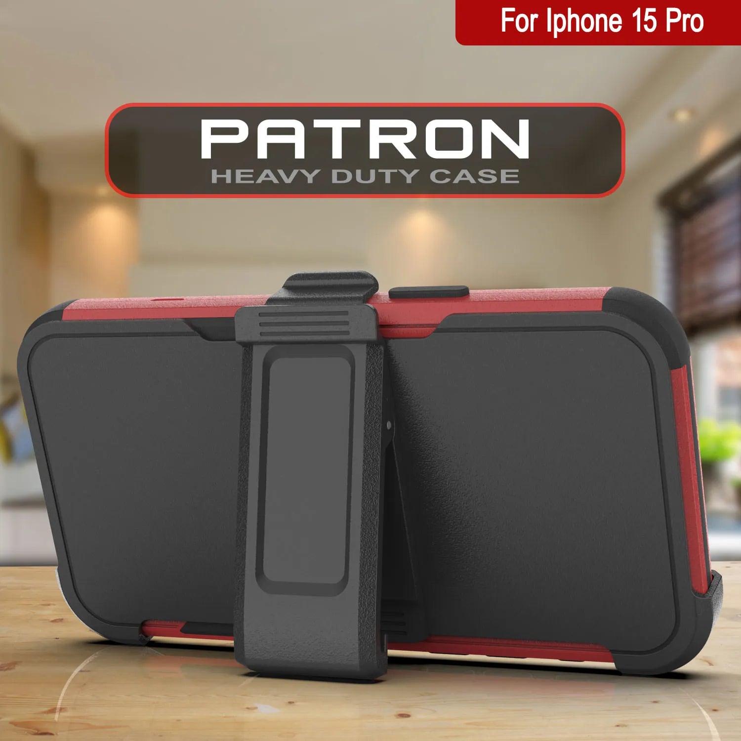 Punkcase for iPhone 15 Pro Belt Clip Multilayer Holster Case [Patron Series] [Red-Black]