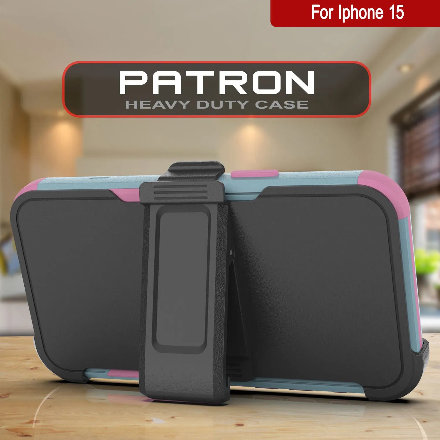 Punkcase for iPhone 15 Belt Clip Multilayer Holster Case [Patron Series] [Mint-Pink]