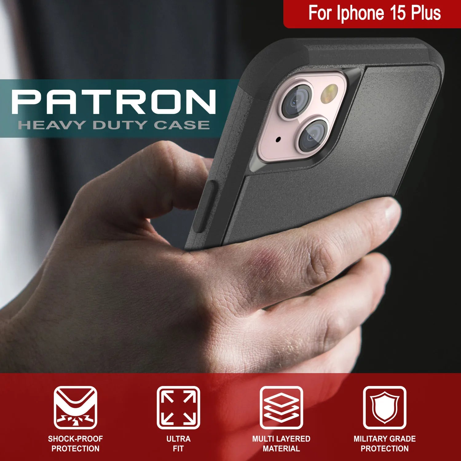 Punkcase for iPhone 15 Plus Belt Clip Multilayer Holster Case [Patron Series] [Black]