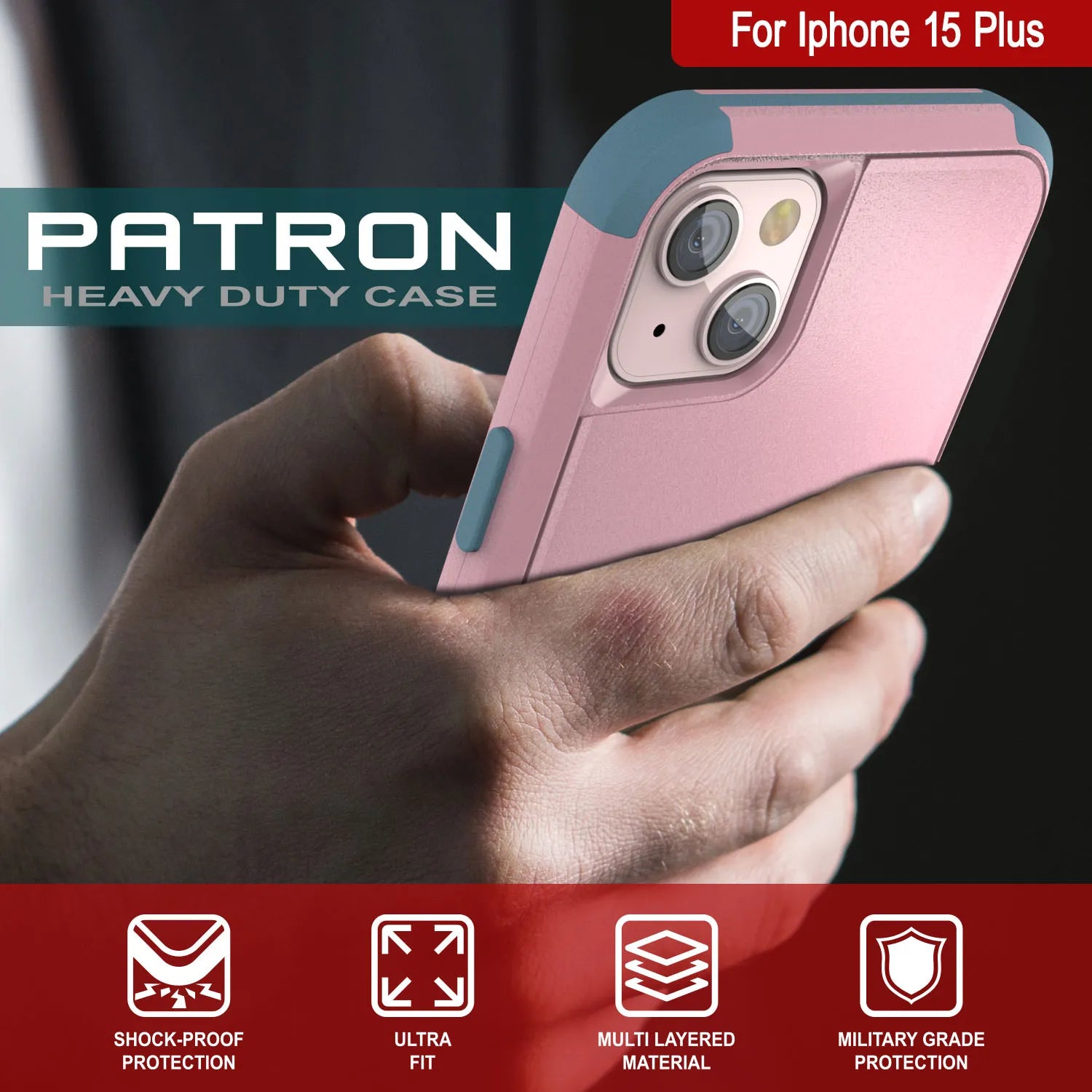 Punkcase for iPhone 15 Plus Belt Clip Multilayer Holster Case [Patron Series] [Pink-Blue]