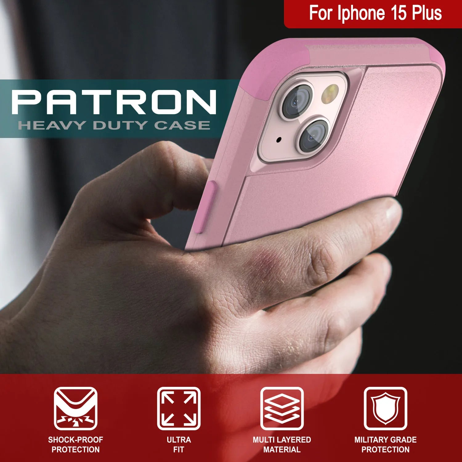 Punkcase for iPhone 15 Plus Belt Clip Multilayer Holster Case [Patron Series] [Pink]