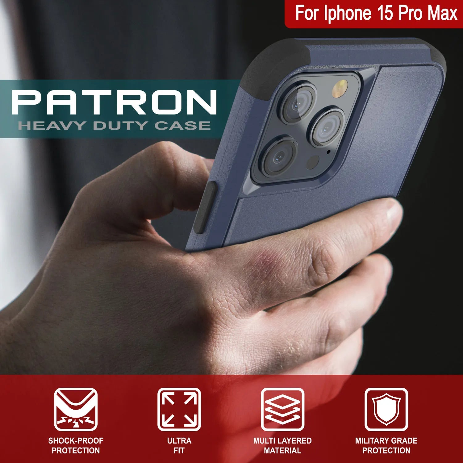 Punkcase for iPhone 15 Pro Max Belt Clip Multilayer Holster Case [Patron Series] [Navy Black]