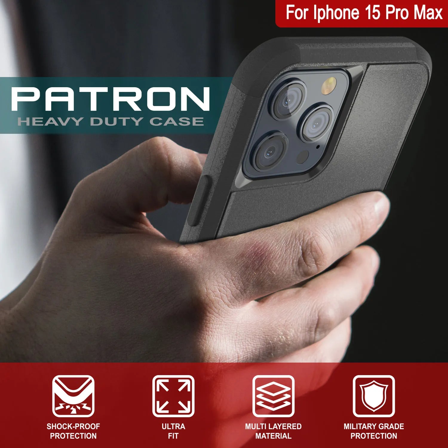 Punkcase for iPhone 15 Pro Max Belt Clip Multilayer Holster Case [Patron Series] [Black]