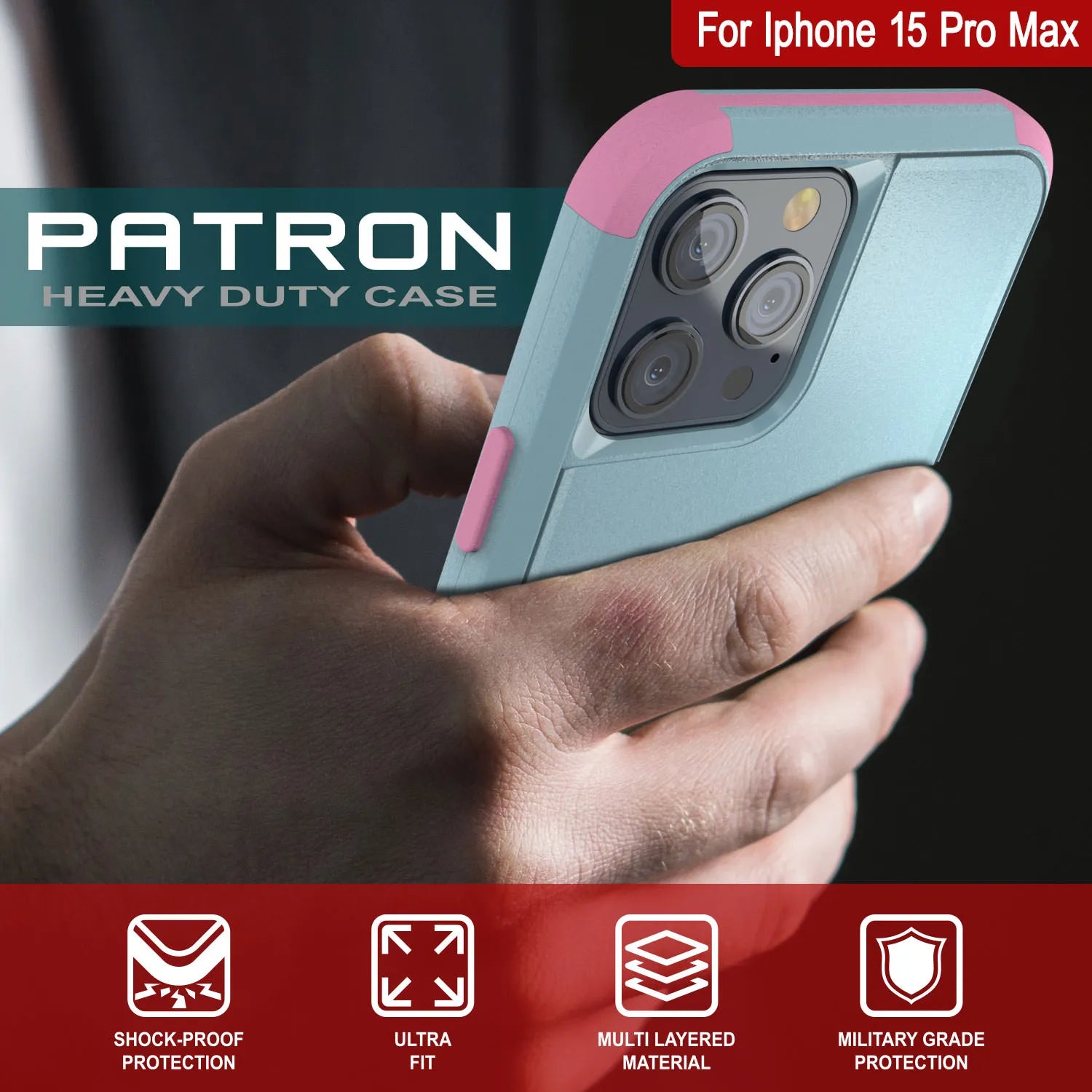 Punkcase for iPhone 15 Pro Max Belt Clip Multilayer Holster Case [Patron Series] [Mint-Pink]