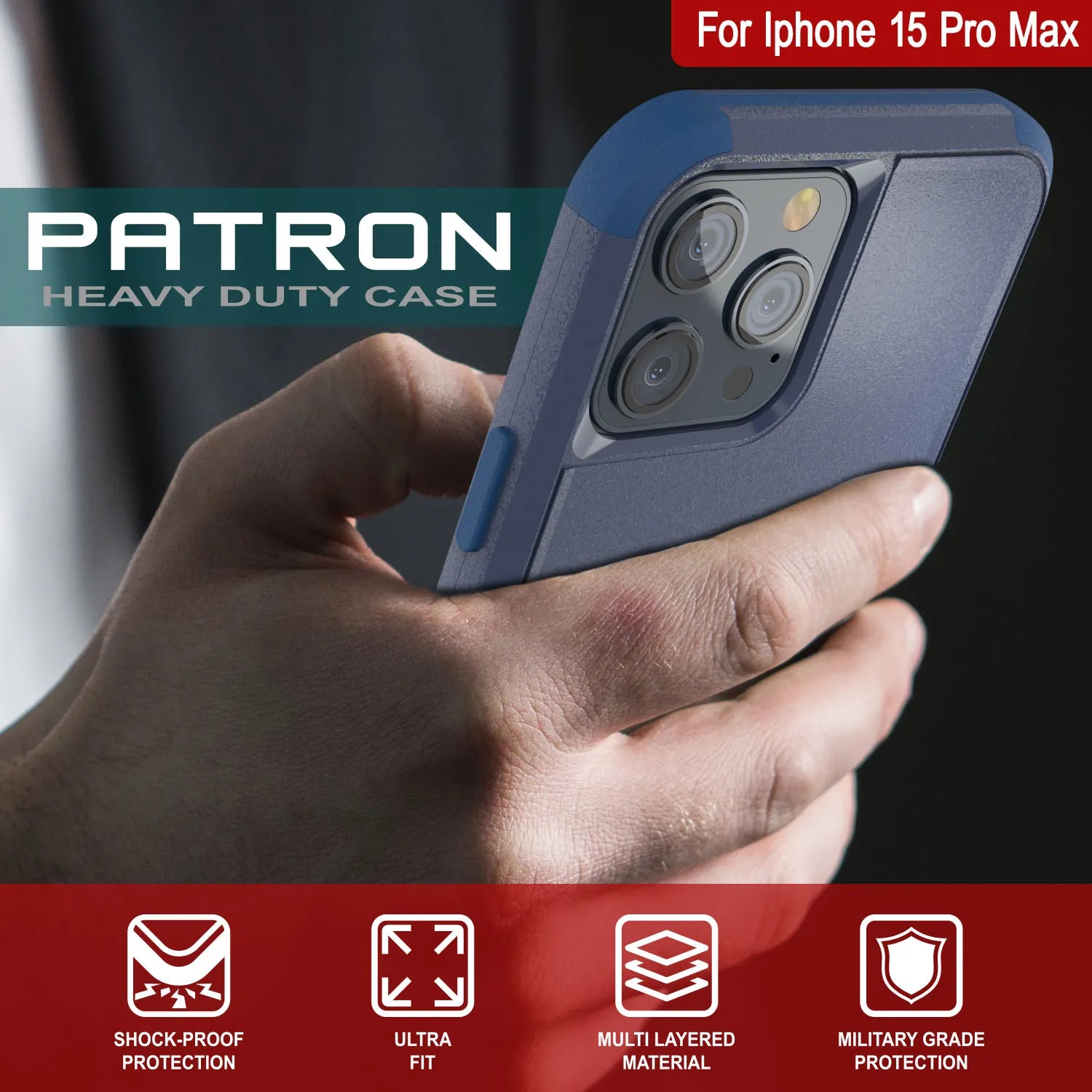 Punkcase for iPhone 15 Pro Max Belt Clip Multilayer Holster Case [Patron Series] [Navy]