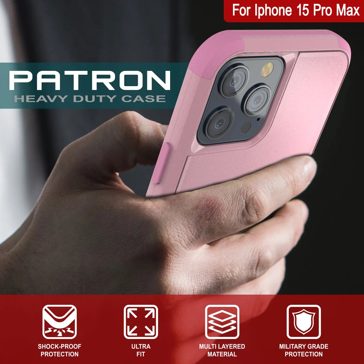 Punkcase for iPhone 15 Pro Max Belt Clip Multilayer Holster Case [Patron Series] [Pink]