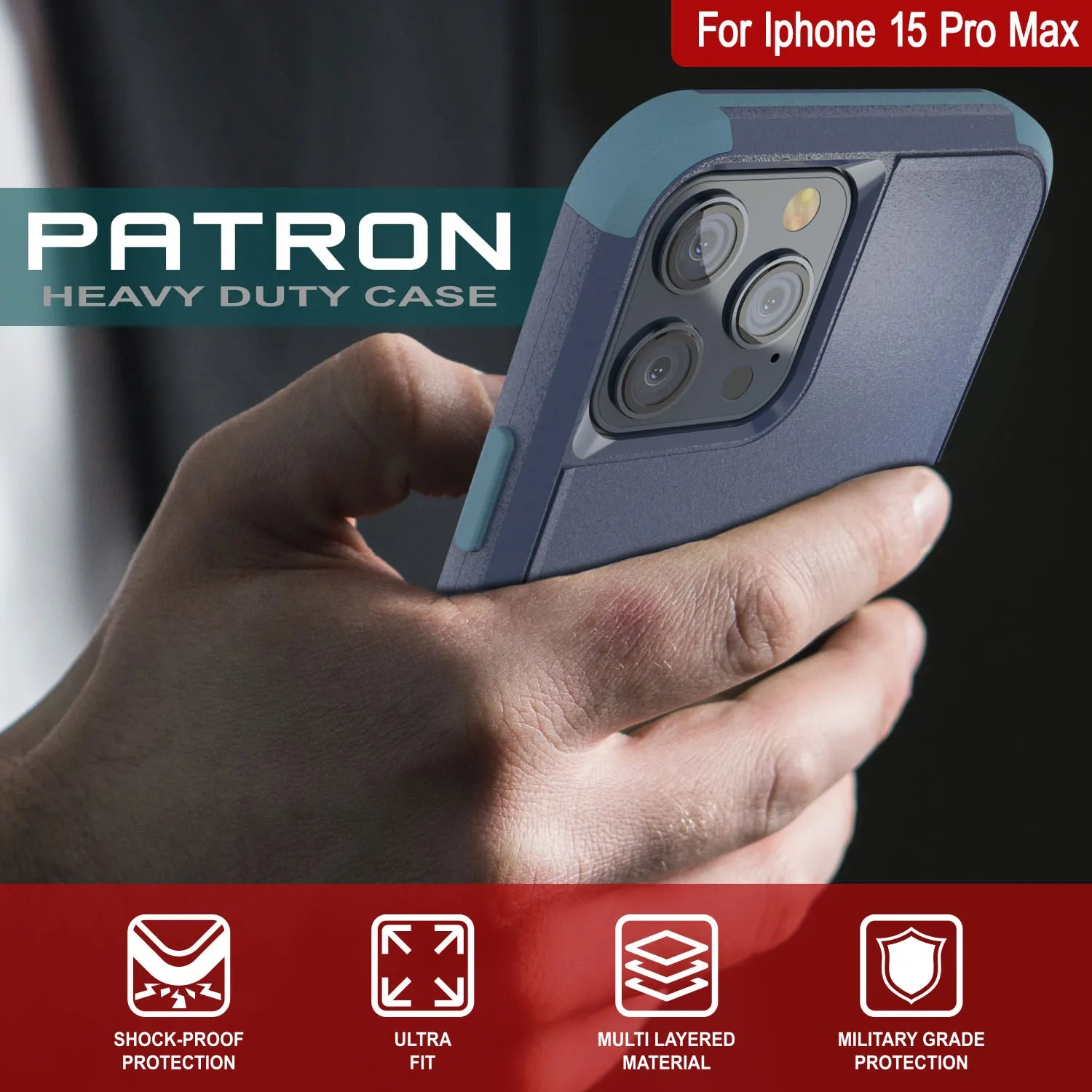 Punkcase for iPhone 15 Pro Max Belt Clip Multilayer Holster Case [Patron Series] [Navy Blue]