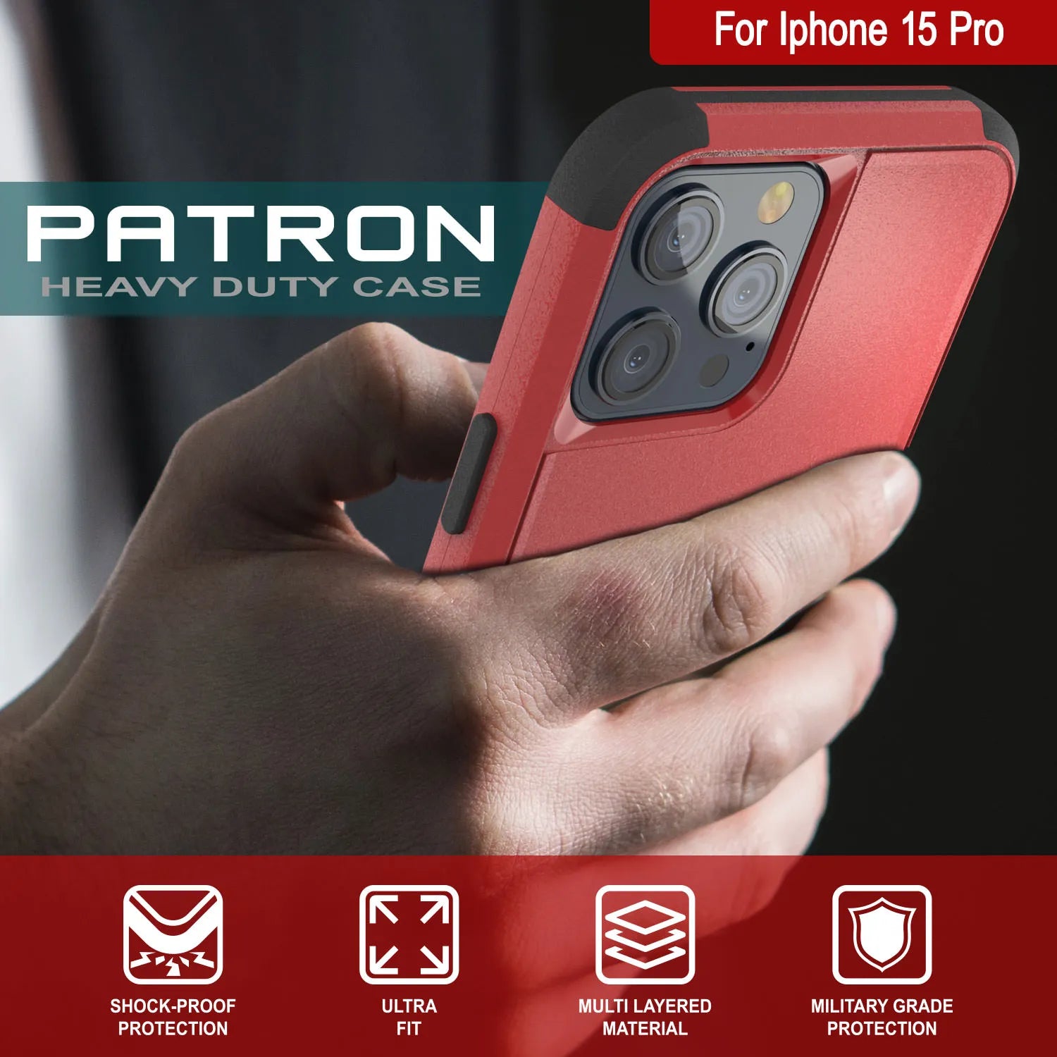 Punkcase for iPhone 15 Pro Belt Clip Multilayer Holster Case [Patron Series] [Red-Black]