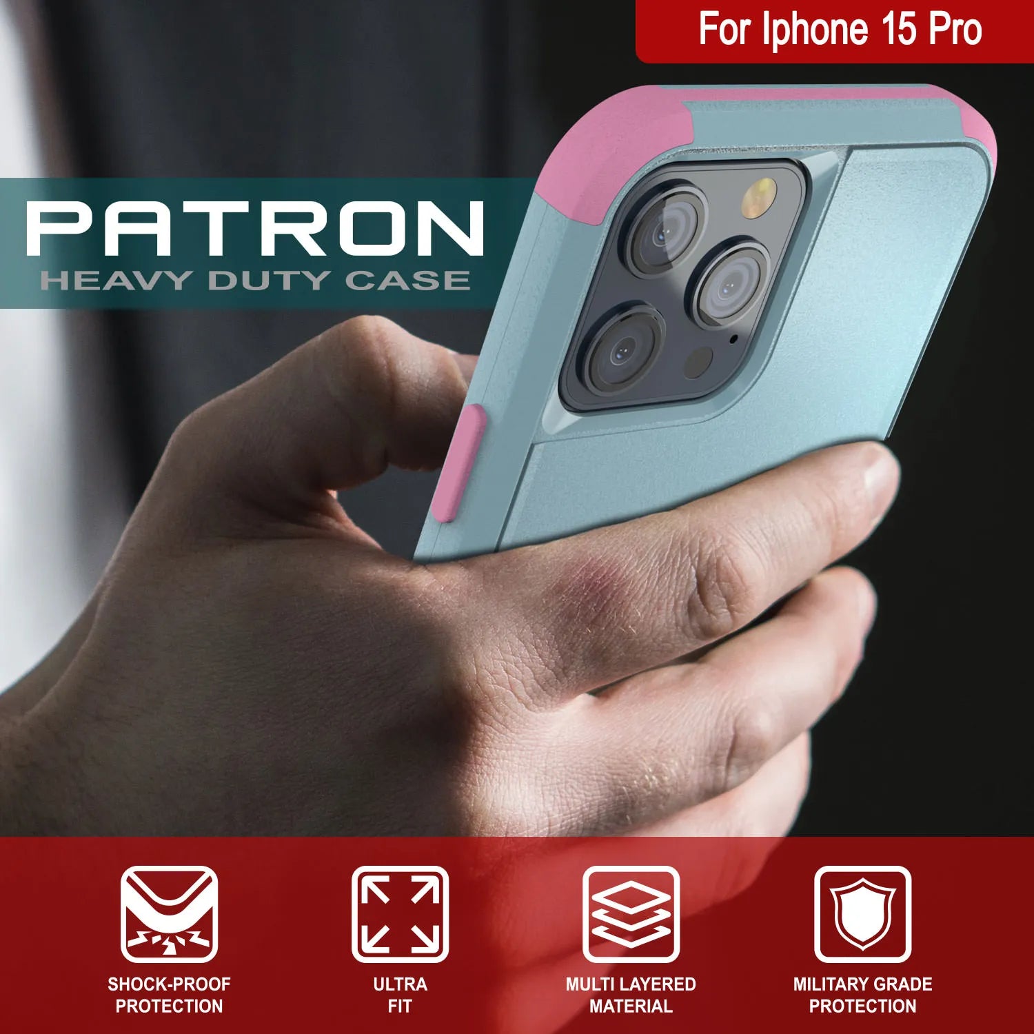 Punkcase for iPhone 15 Pro Belt Clip Multilayer Holster Case [Patron Series] [Mint-Pink]