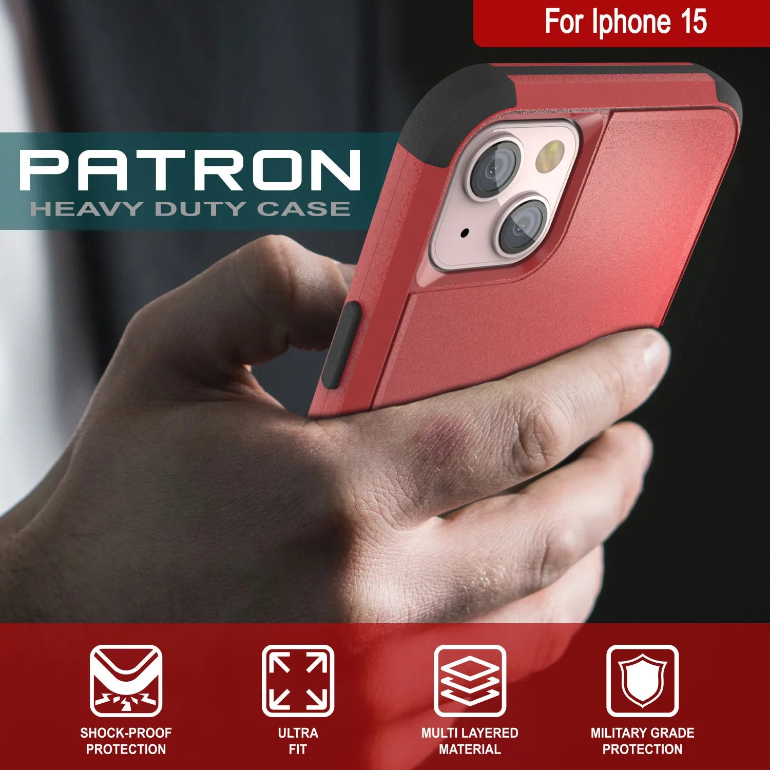 Punkcase for iPhone 15 Belt Clip Multilayer Holster Case [Patron Series] [Red-Black]