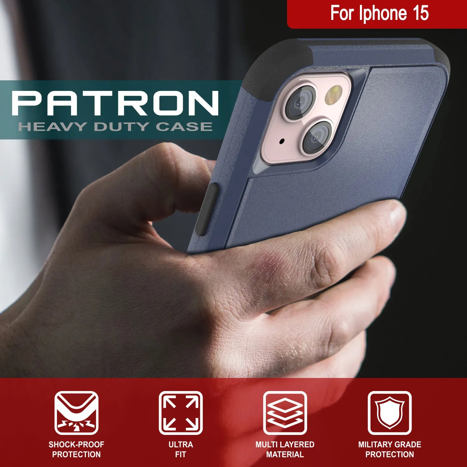 Punkcase for iPhone 15 Belt Clip Multilayer Holster Case [Patron Series] [Navy Black]