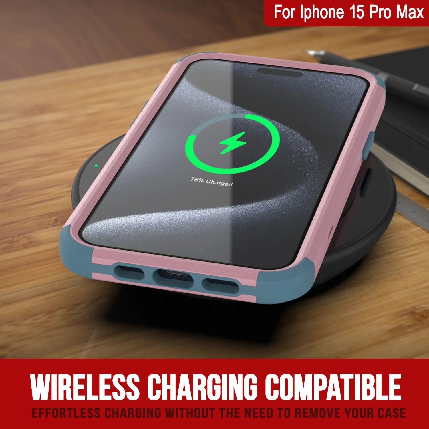 Punkcase for iPhone 15 Pro Max Belt Clip Multilayer Holster Case [Patron Series] [Pink-Blue]