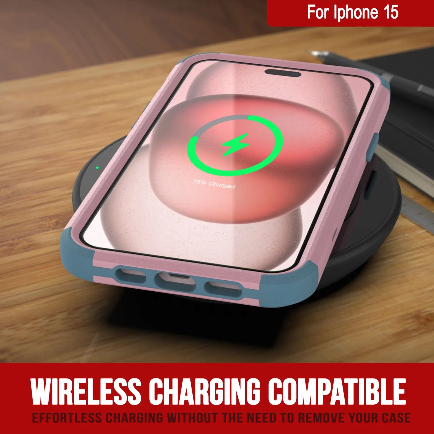 Punkcase for iPhone 15 Belt Clip Multilayer Holster Case [Patron Series] [Pink-Blue]