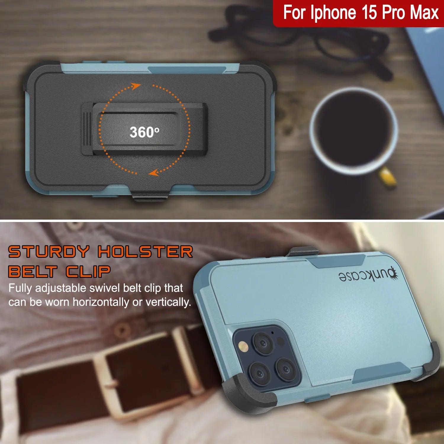Punkcase for iPhone 15 Pro Max Belt Clip Multilayer Holster Case [Patron Series] [Mint]