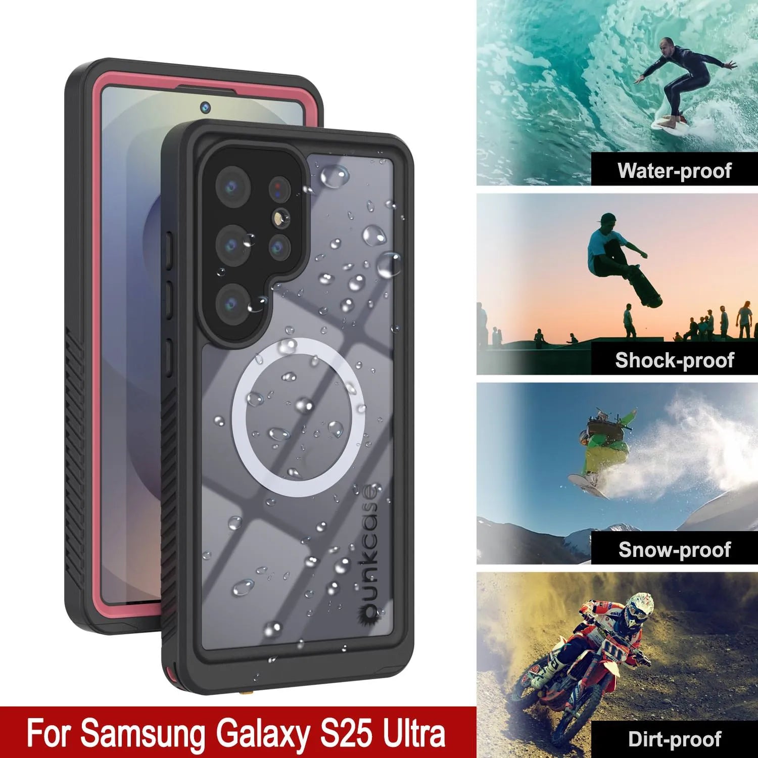 Products Galaxy S25 Ultra Waterproof Case, Punkcase [Extreme Mag Series] Armor Cover W/ Built In Screen Protector [Pink]
