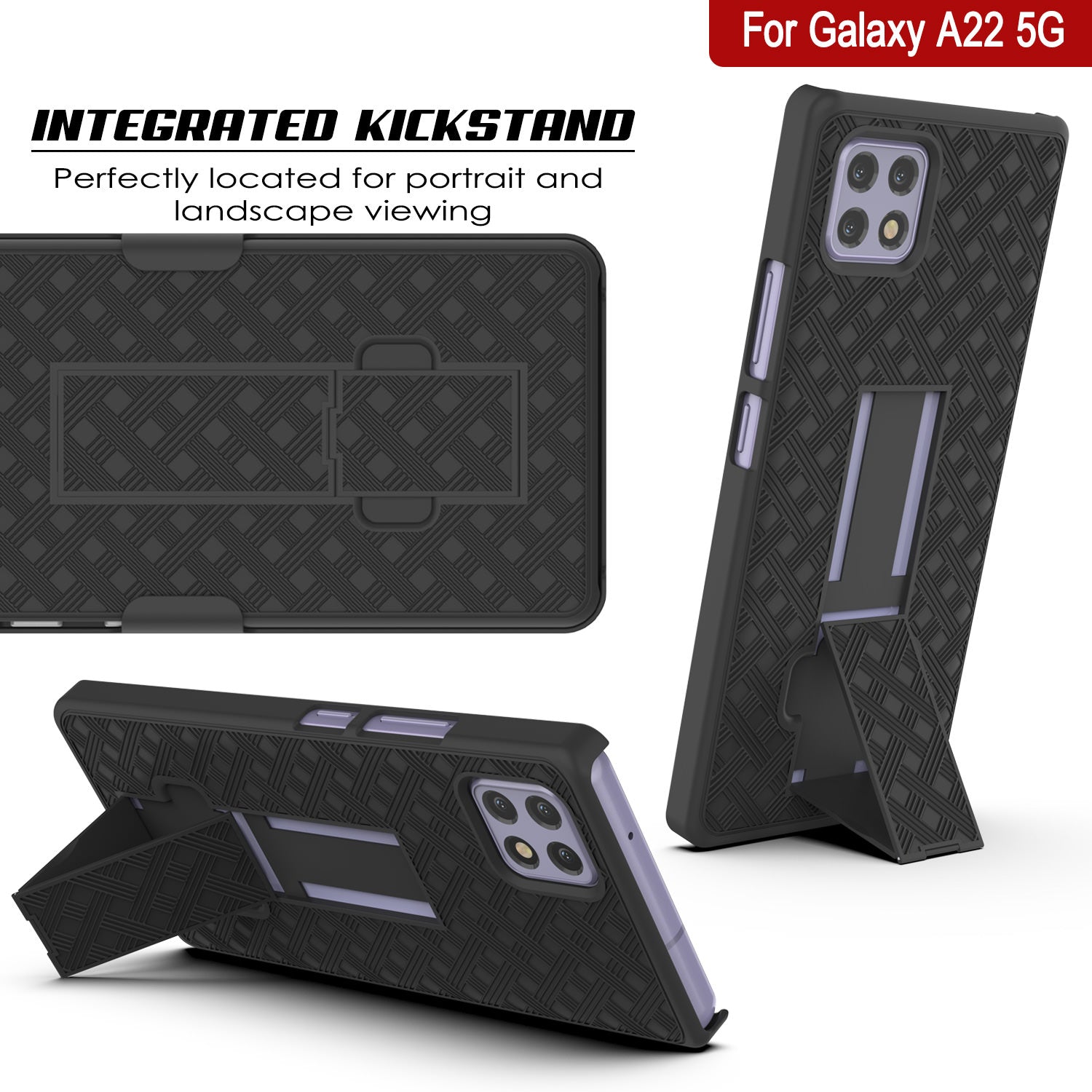 Punkcase Galaxy A22 5G Case With Screen Protector, Holster Belt Clip [Black]