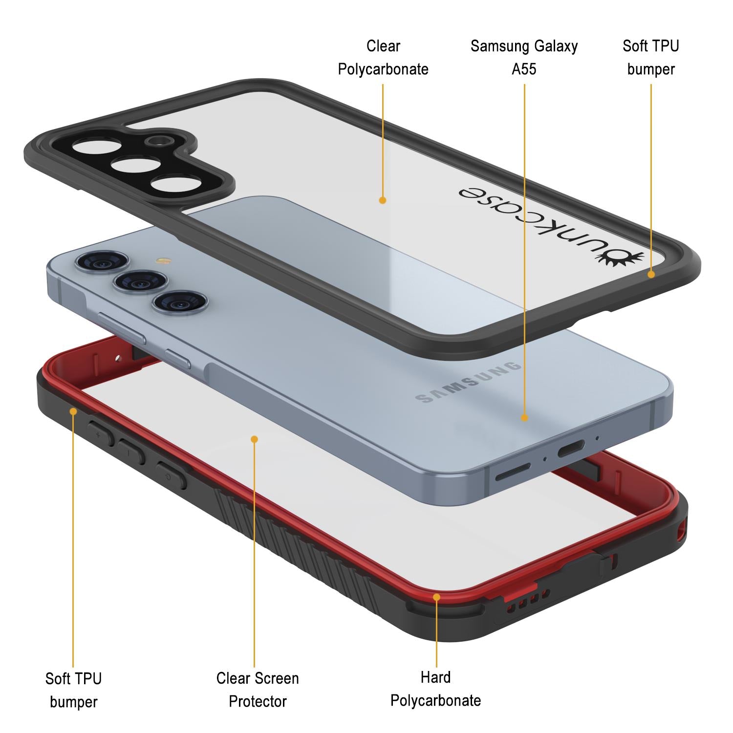 Galaxy A55 Water/ Shock/ Snowproof [Extreme Series] Slim Screen Protector Case [Red]