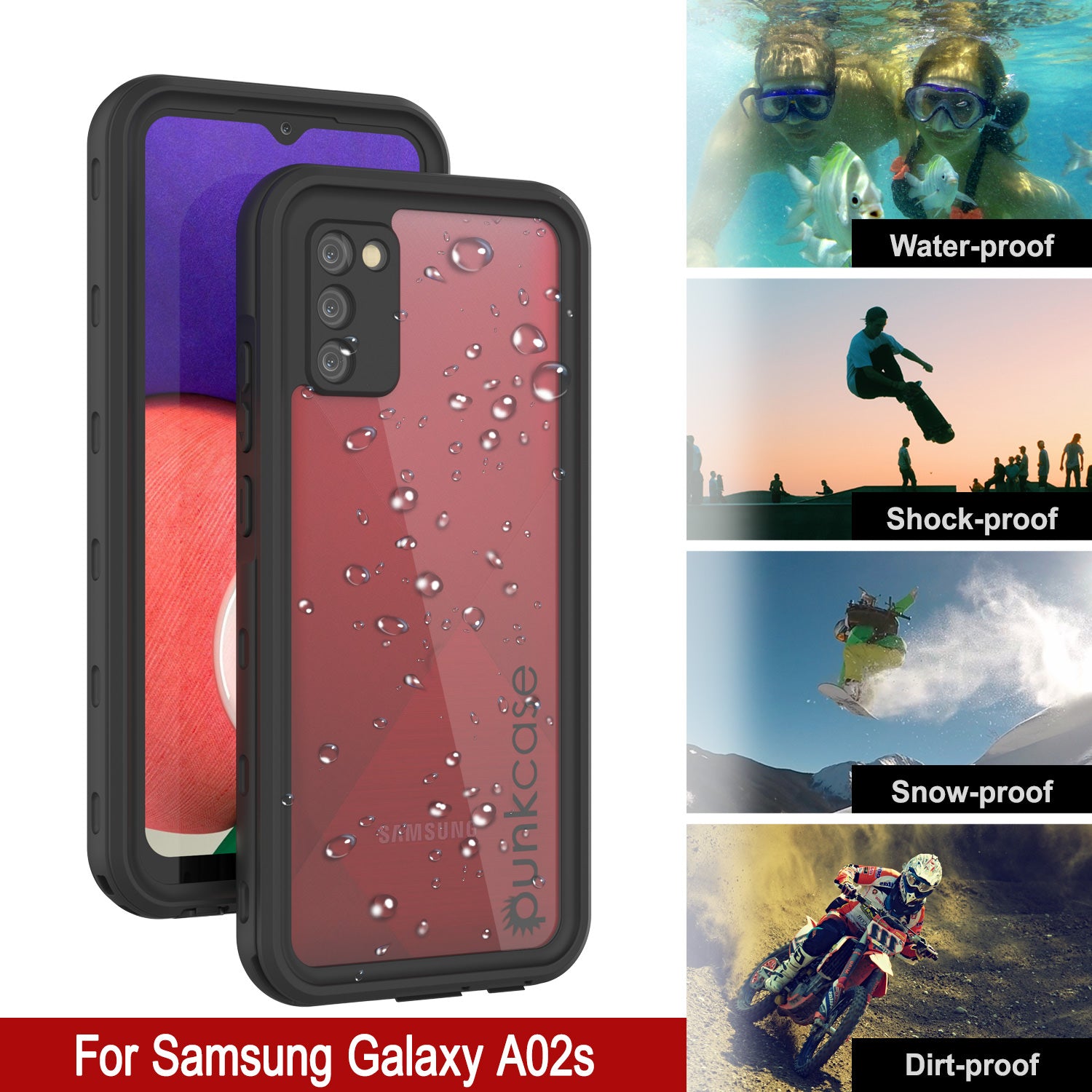 Galaxy A02s Waterproof Case PunkCase StudStar Black Thin 6.6ft Underwater IP68 Shock/Snow Proof