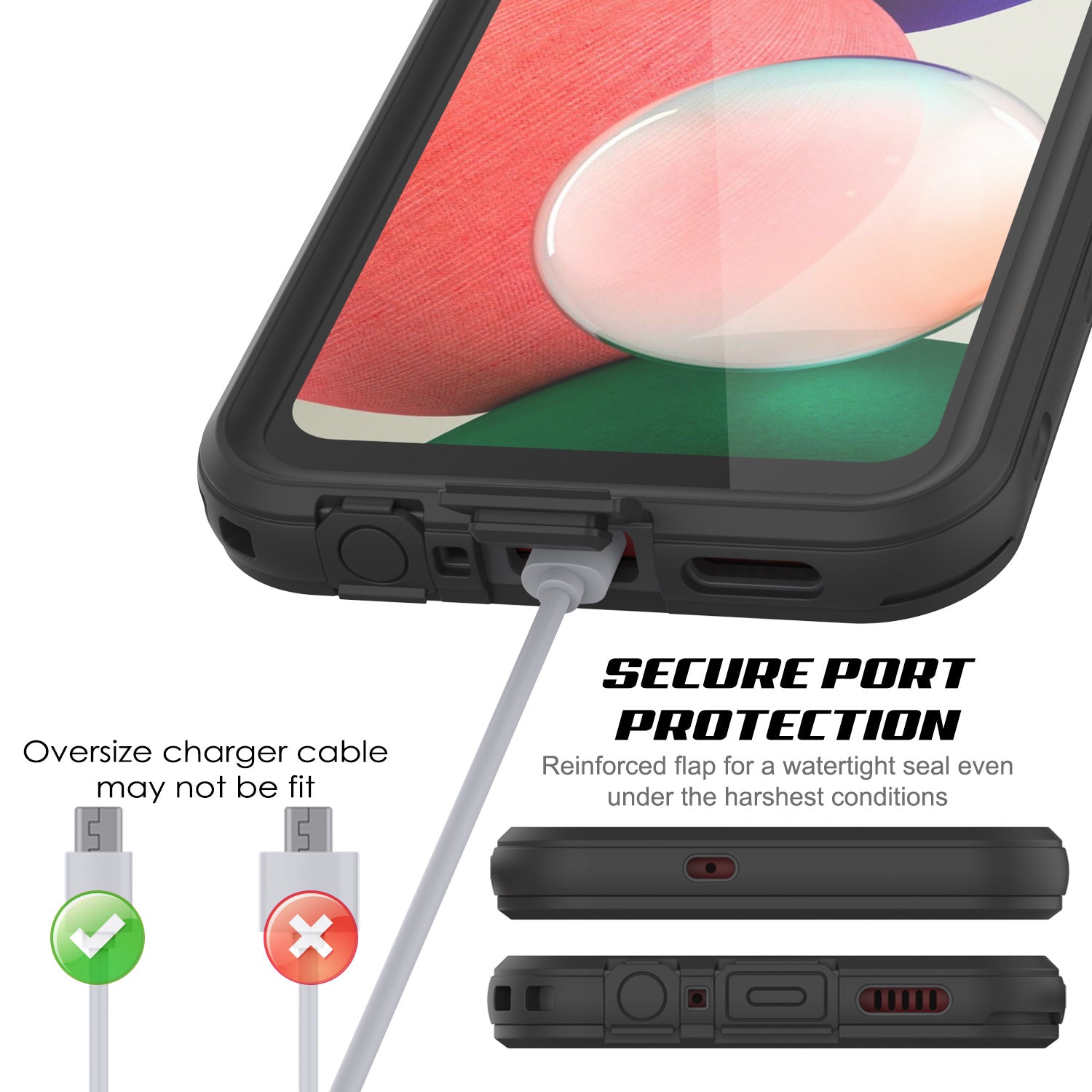 Galaxy A02s Waterproof Case PunkCase StudStar Black Thin 6.6ft Underwater IP68 Shock/Snow Proof