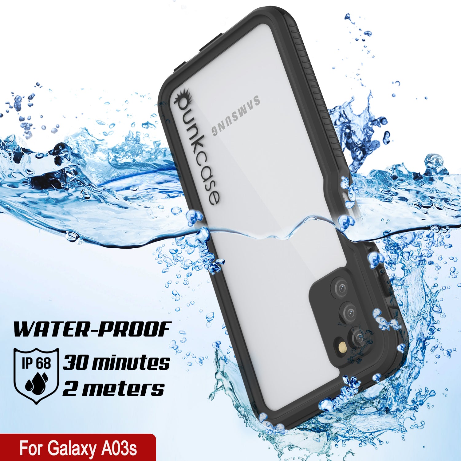 Galaxy A03s Waterproof Case PunkCase StudStar Black Thin 6.6ft Underwater IP68 Shock/Snow Proof Galaxy A03s Waterproof Case PunkCase StudStar Black Thin 6.6ft Underwater IP68 Shock/Snow Proof