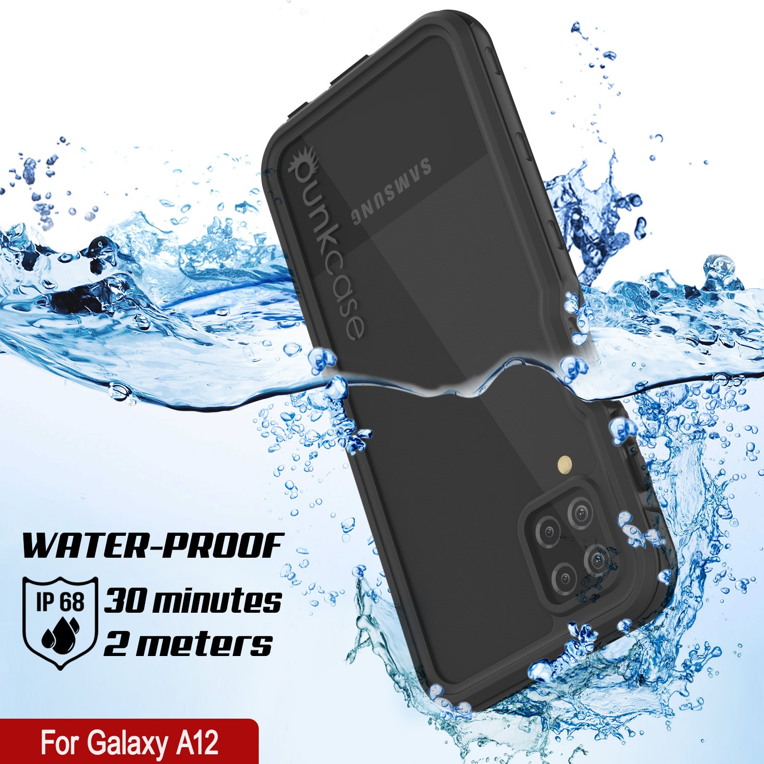 Galaxy A12 Waterproof Case PunkCase StudStar Black Thin 6.6ft Underwater IP68 Shock/Snow Proof Galaxy A12 Waterproof Case PunkCase StudStar Black Thin 6.6ft Underwater IP68 Shock/Snow Proof
