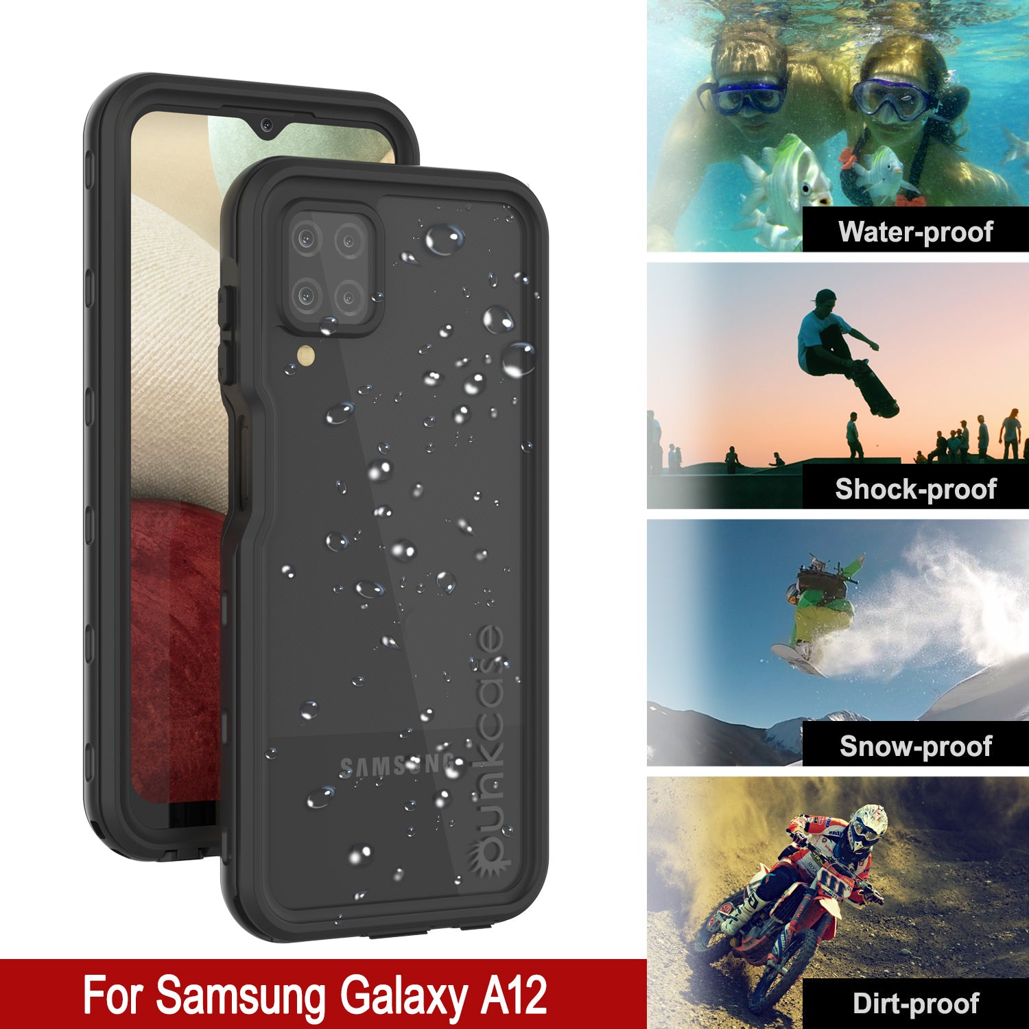 Galaxy A12 Waterproof Case PunkCase StudStar Black Thin 6.6ft Underwater IP68 Shock/Snow Proof Galaxy A12 Waterproof Case PunkCase StudStar Black Thin 6.6ft Underwater IP68 Shock/Snow Proof