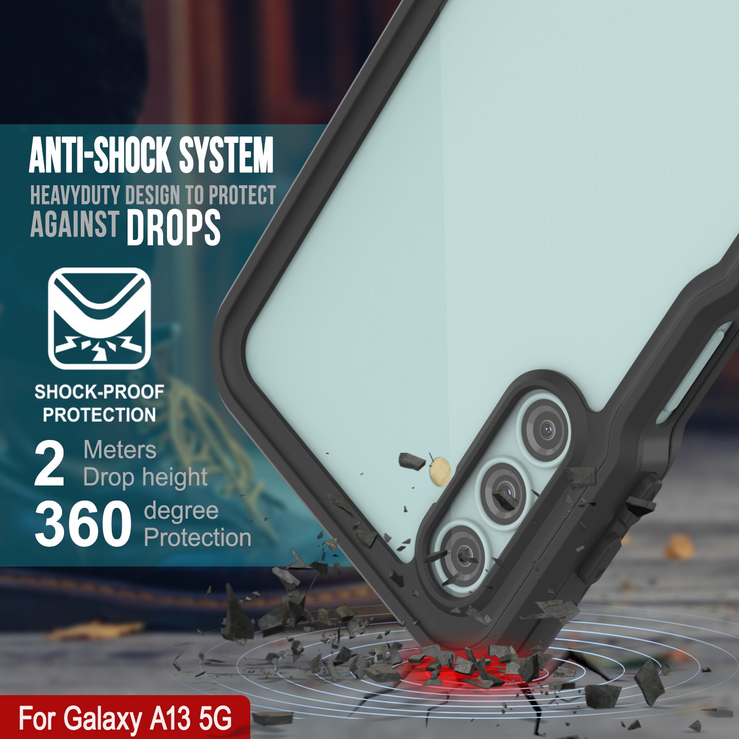 Galaxy A13 Waterproof Case PunkCase StudStar Black Thin 6.6ft Underwater IP68 Shock/Snow Proof