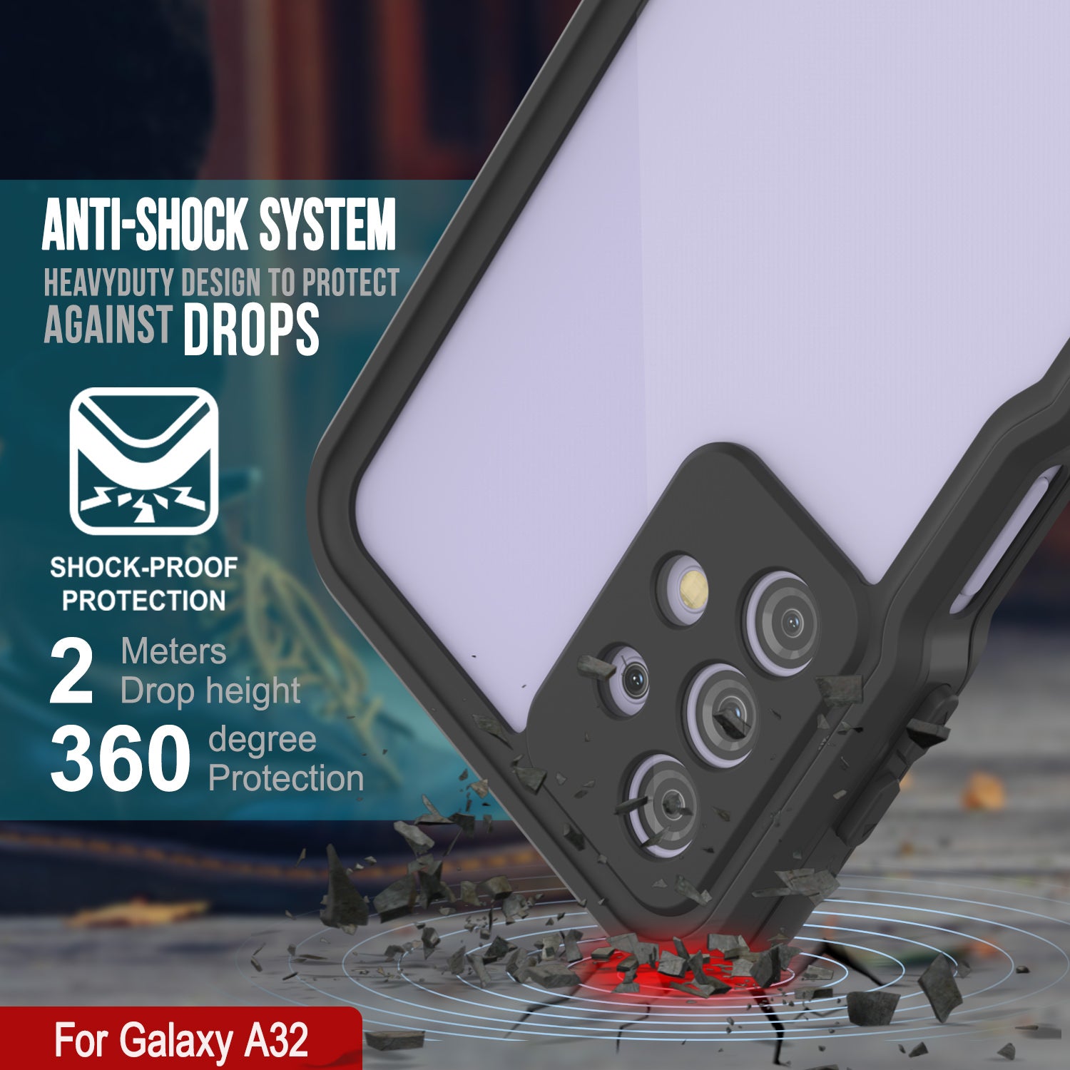 Galaxy A32 Waterproof Case PunkCase StudStar Black Thin 6.6ft Underwater IP68 Shock/Snow Proof