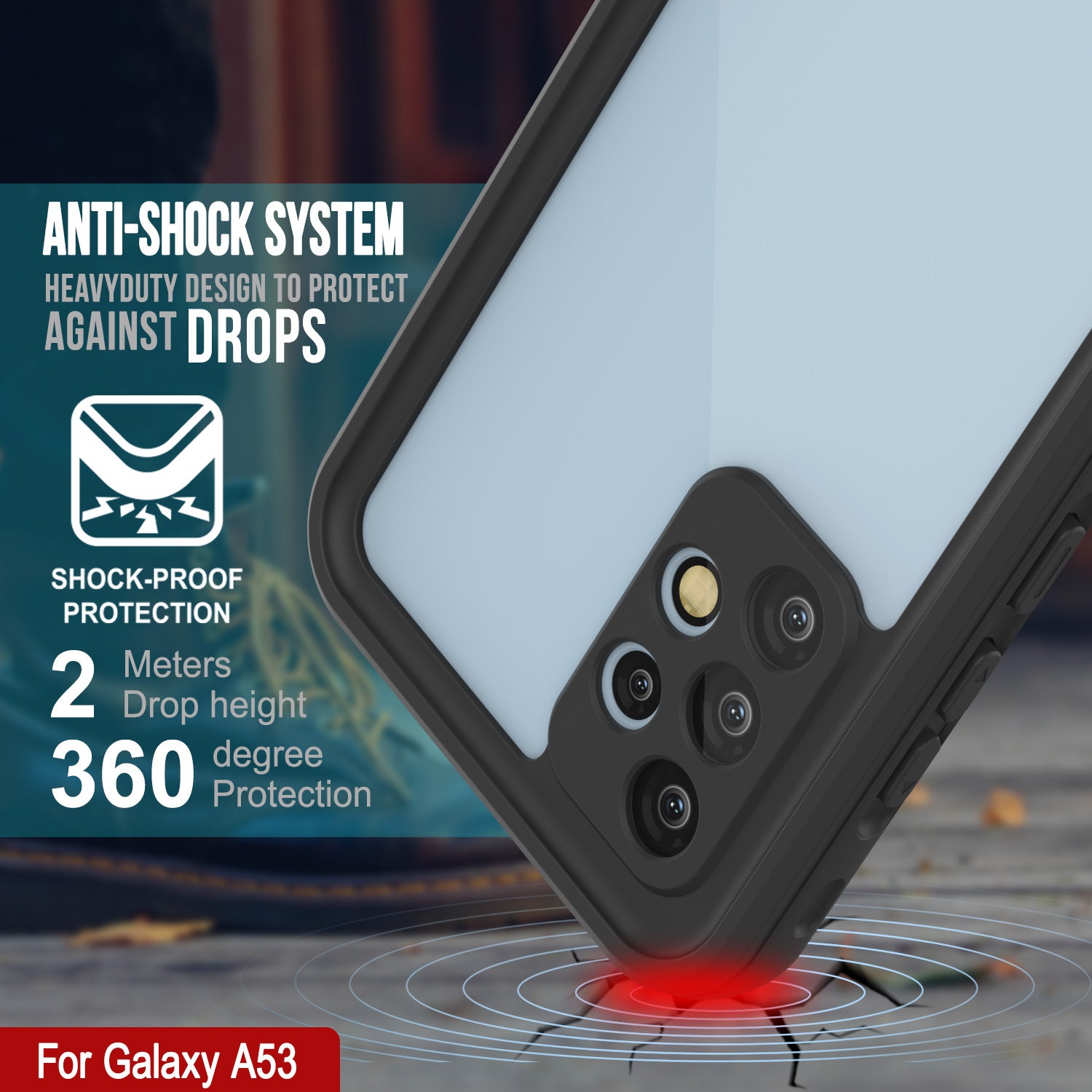 Galaxy A53 Waterproof Case PunkCase StudStar Black Thin 6.6ft Underwater IP68 Shock/Snow Proof