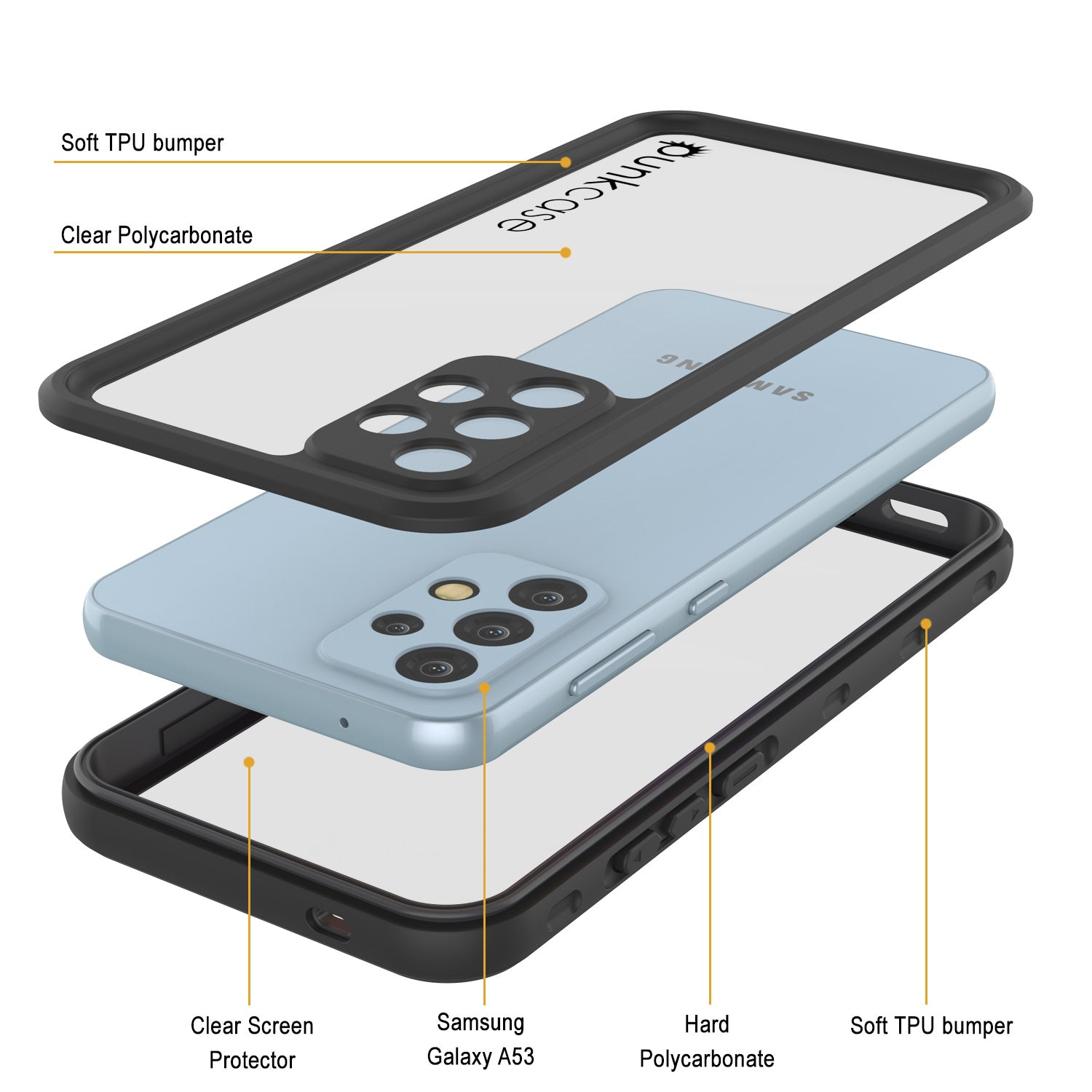 Galaxy A53 Waterproof Case PunkCase StudStar Black Thin 6.6ft Underwater IP68 Shock/Snow Proof