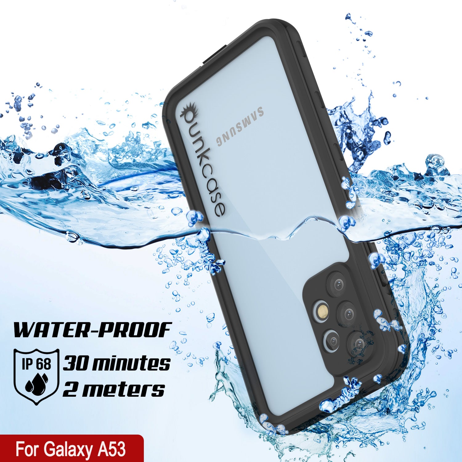 Galaxy A53 Waterproof Case PunkCase StudStar Black Thin 6.6ft Underwater IP68 Shock/Snow Proof