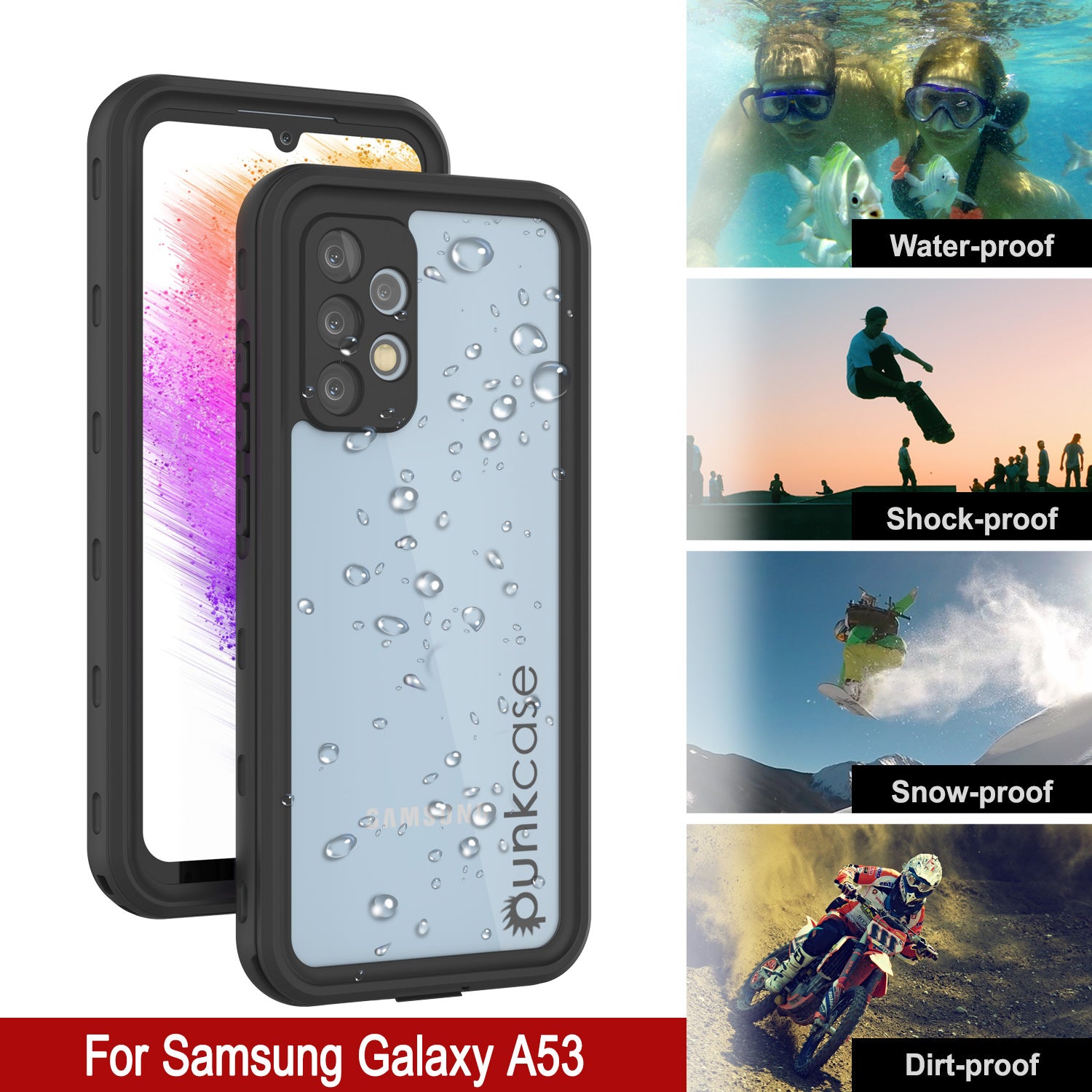 Galaxy A53 Waterproof Case PunkCase StudStar Black Thin 6.6ft Underwater IP68 Shock/Snow Proof