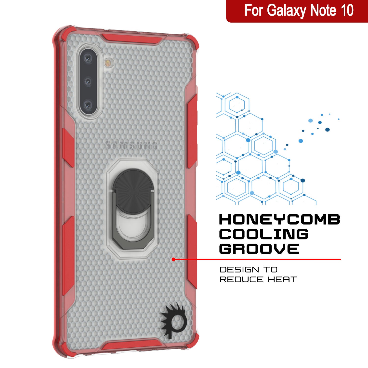 Punkcase Galaxy Note 10 Case [Magnetix 2.0 Series] Clear Protective TPU Cover W/Kickstand [Red]