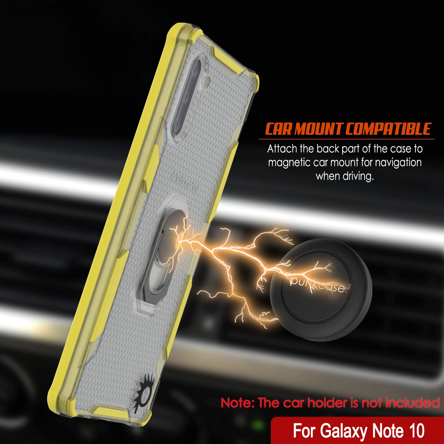 Punkcase Galaxy Note 10 Case [Magnetix 2.0 Series] Clear Protective TPU Cover W/Kickstand [Yellow]