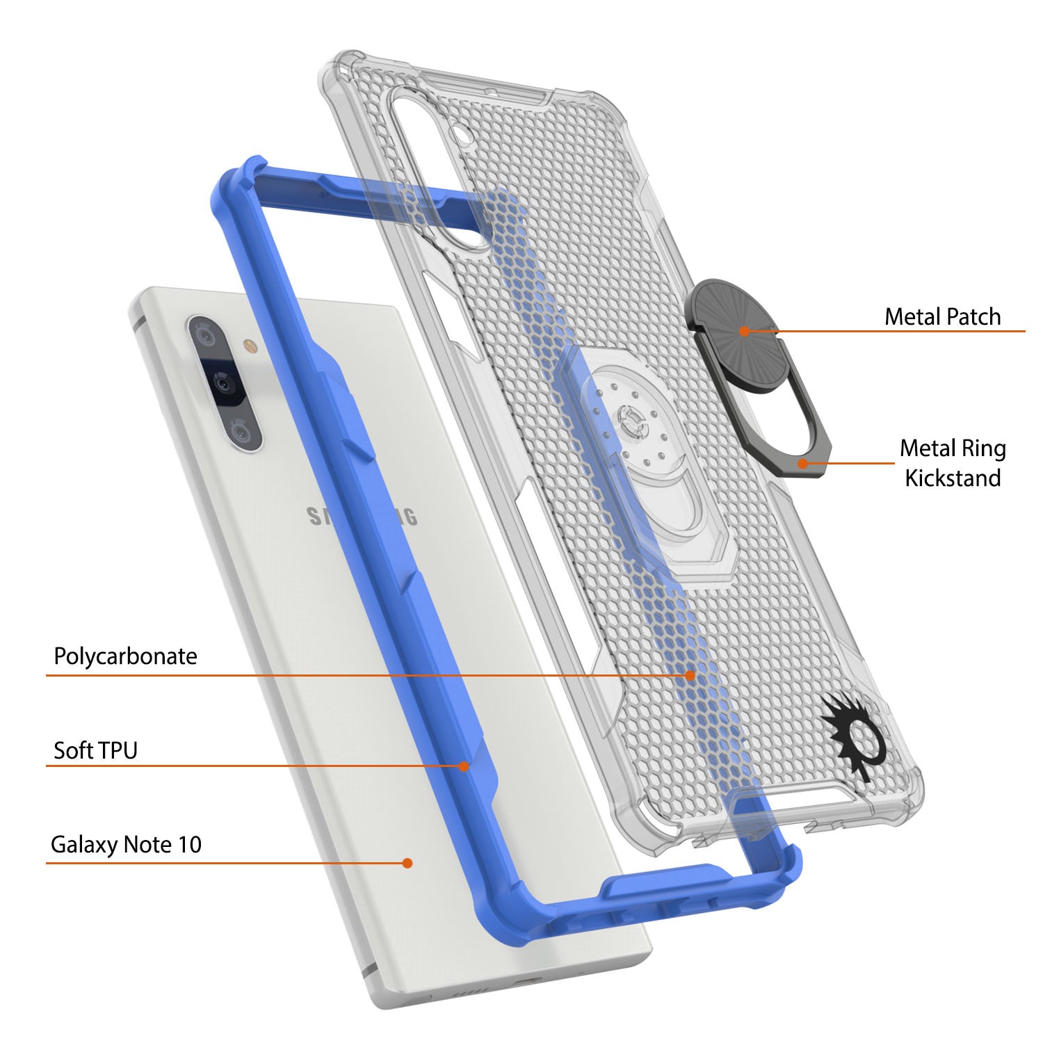 Punkcase Galaxy Note 10 Case [Magnetix 2.0 Series] Clear Protective TPU Cover W/Kickstand [Blue]