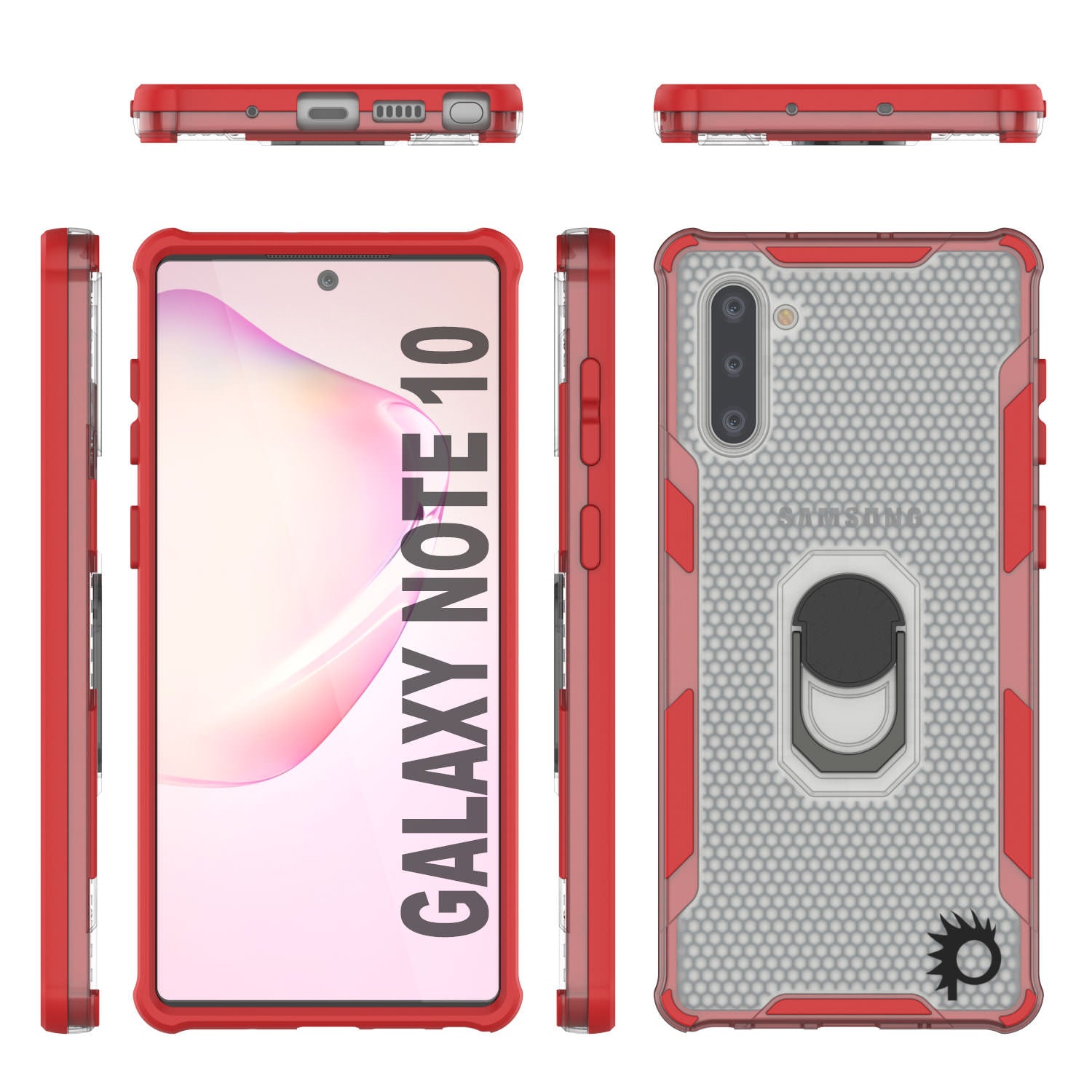 Punkcase Galaxy Note 10 Case [Magnetix 2.0 Series] Clear Protective TPU Cover W/Kickstand [Red]