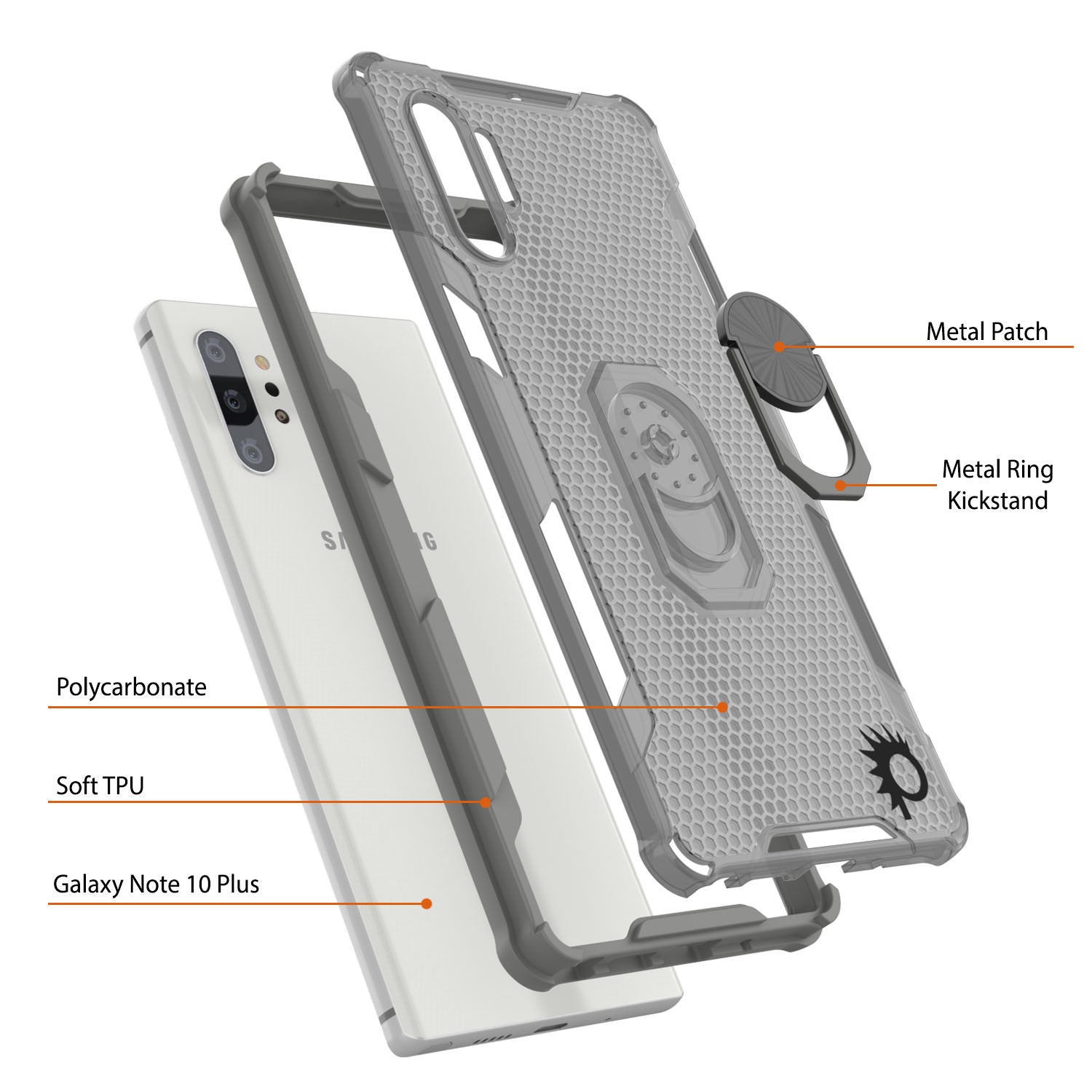 Punkcase Galaxy Note 10 Plus Case [Magnetix 2.0 Series] Clear Protective TPU Cover W/Kickstand [Grey]