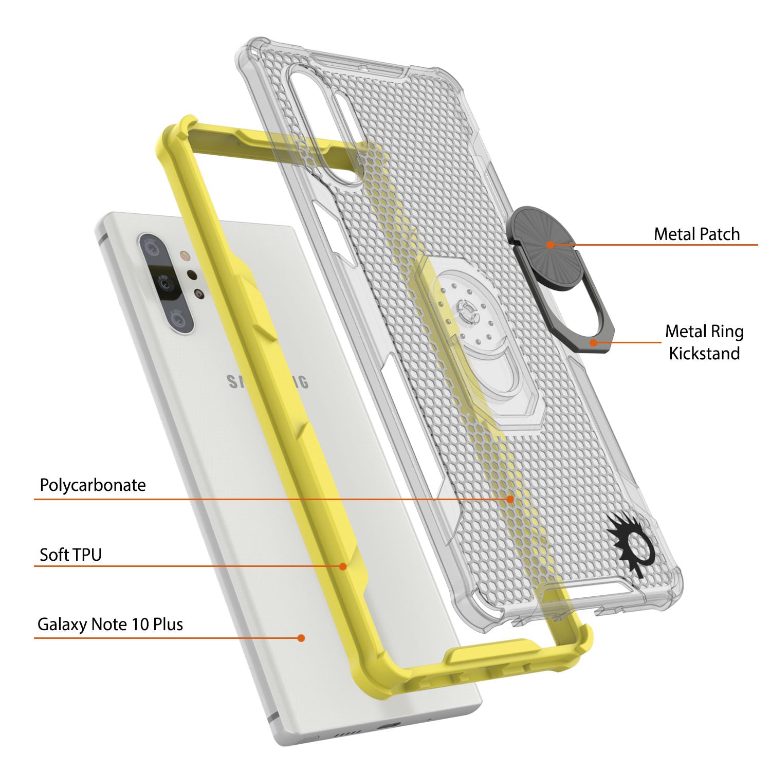 Punkcase Galaxy Note 10 Plus Case [Magnetix 2.0 Series] Clear Protective TPU Cover W/Kickstand [Yellow]