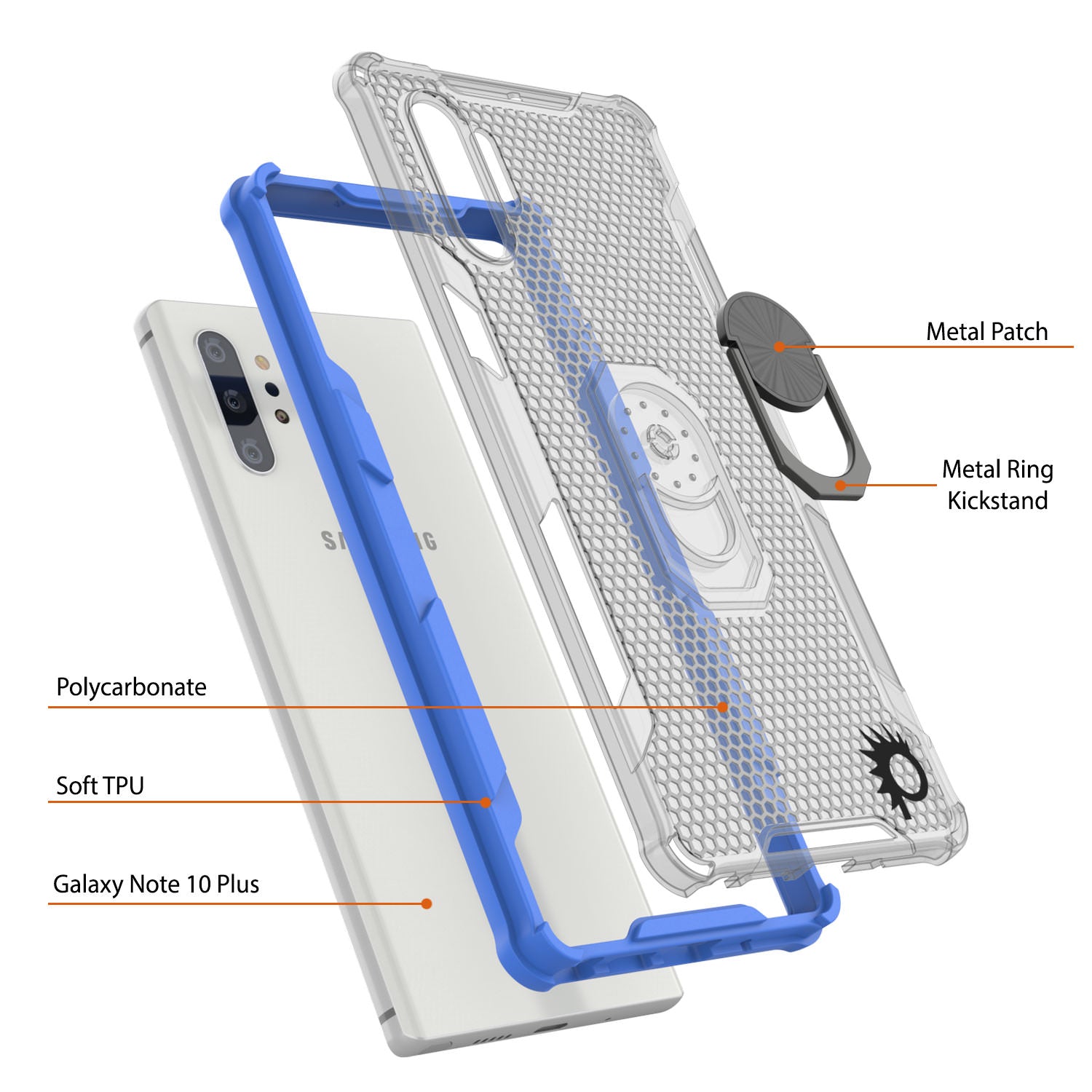 Punkcase Galaxy Note 10 Plus Case [Magnetix 2.0 Series] Clear Protective TPU Cover W/Kickstand [Blue]