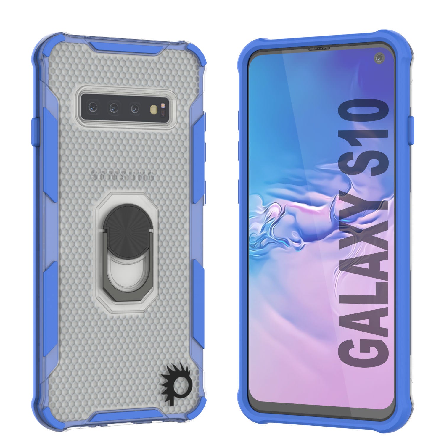 Punkcase Galaxy S10 Case [Magnetix 2.0 Series] Clear Protective TPU Cover W/Kickstand [Blue]