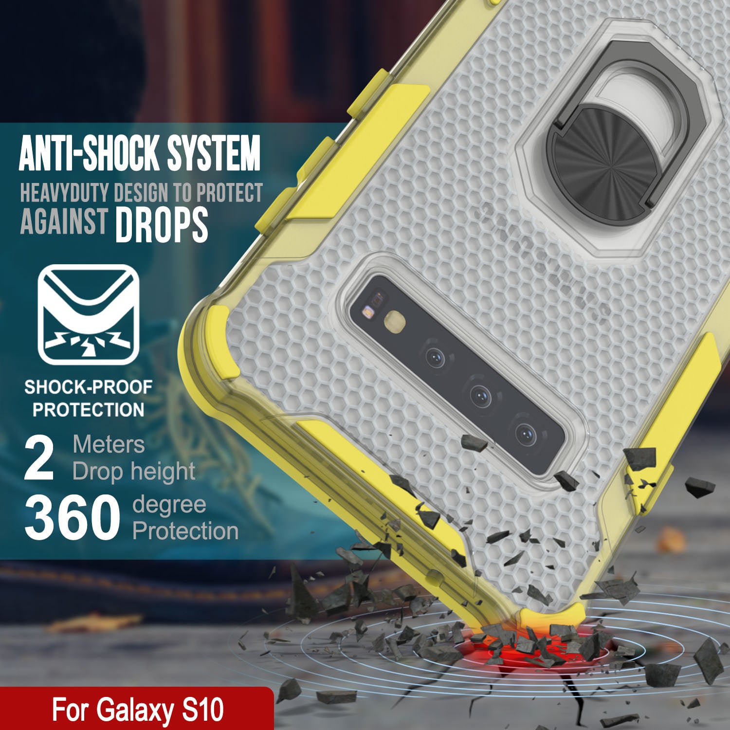 Punkcase Galaxy S10 Case [Magnetix 2.0 Series] Clear Protective TPU Cover W/Kickstand [Yellow]