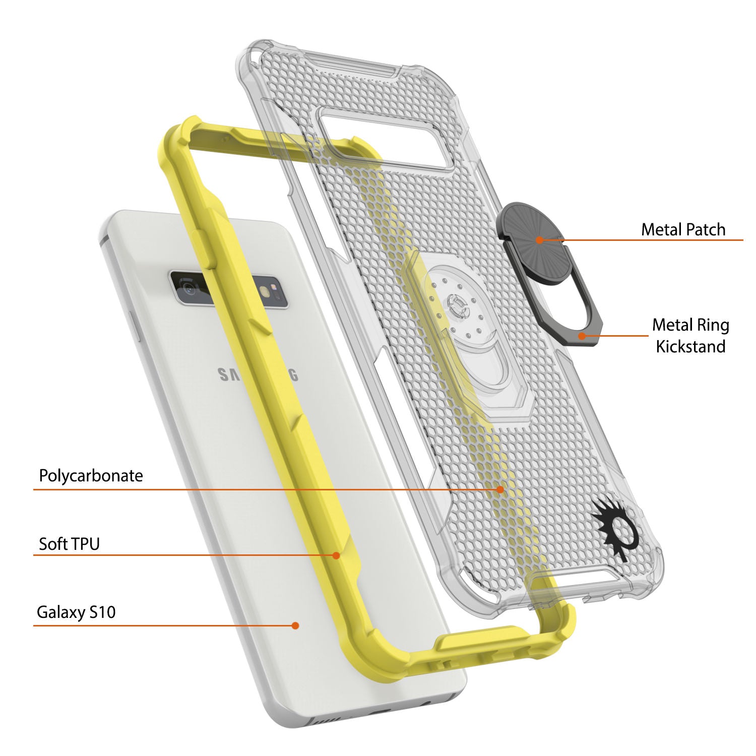 Punkcase Galaxy S10 Case [Magnetix 2.0 Series] Clear Protective TPU Cover W/Kickstand [Yellow]