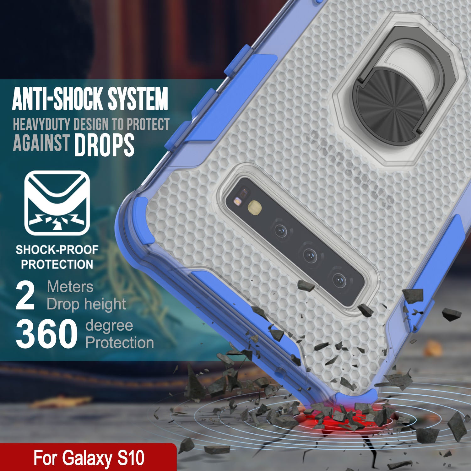 Punkcase Galaxy S10 Case [Magnetix 2.0 Series] Clear Protective TPU Cover W/Kickstand [Blue]