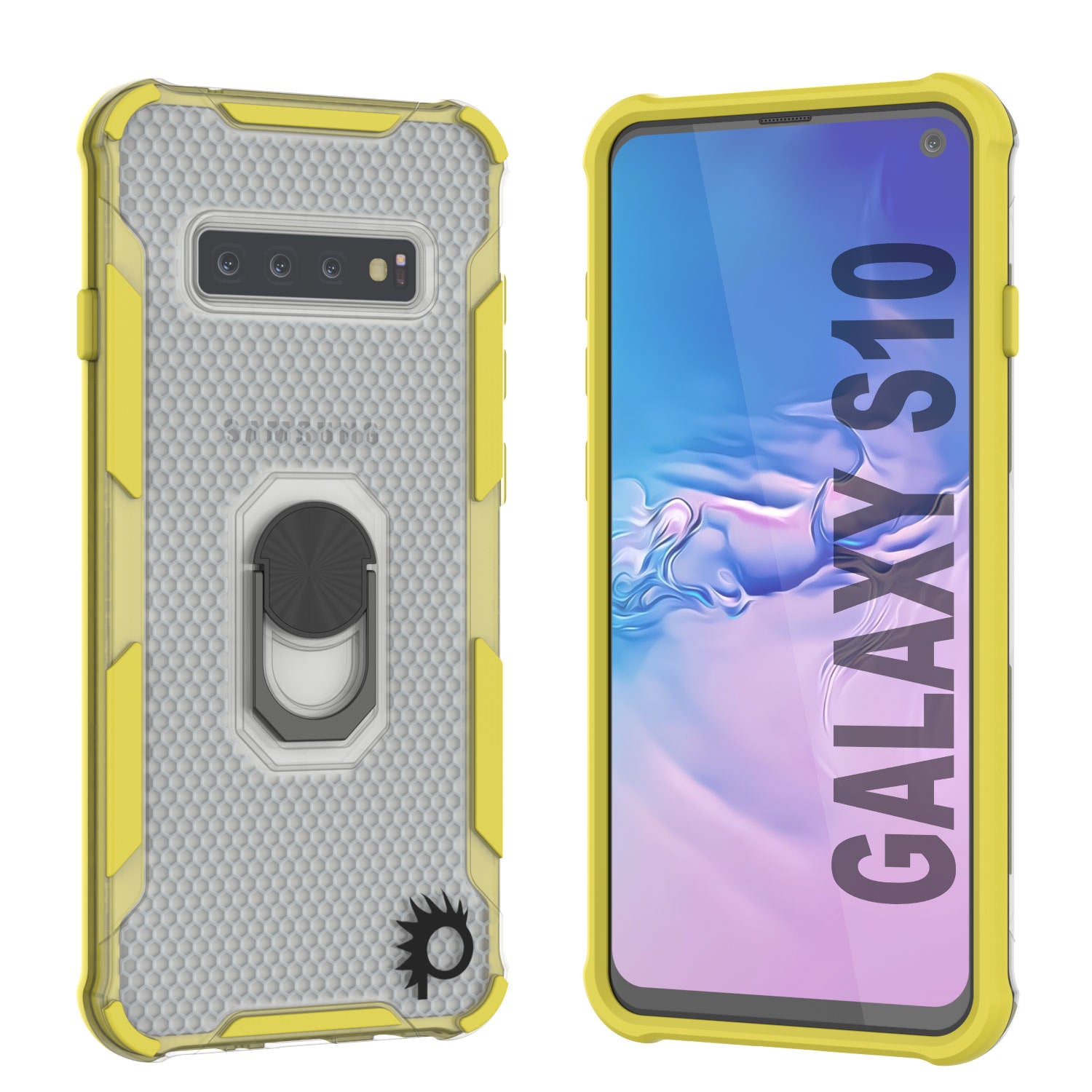 Punkcase Galaxy S10 Case [Magnetix 2.0 Series] Clear Protective TPU Cover W/Kickstand [Yellow]