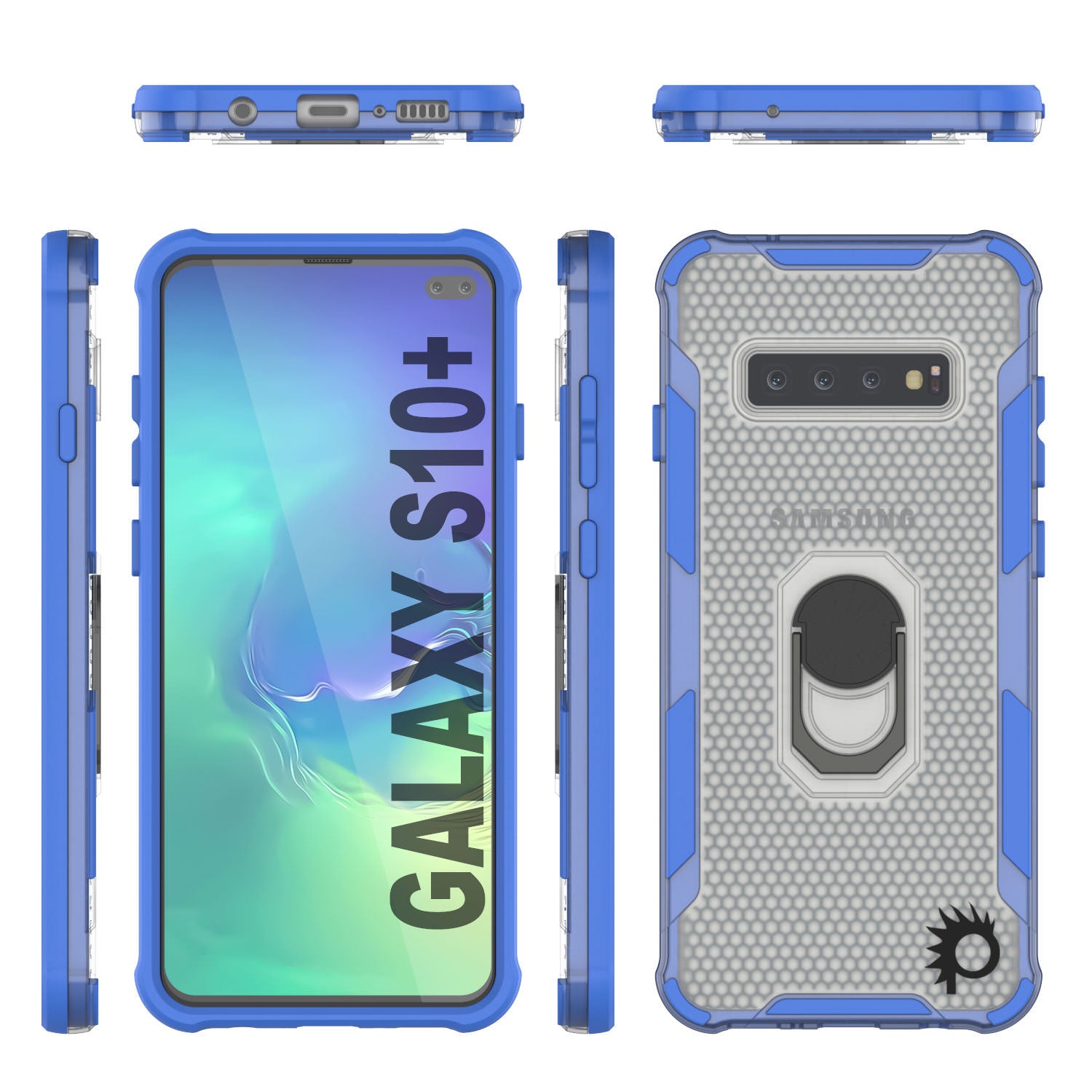 Punkcase Galaxy S10 Plus Case [Magnetix 2.0 Series] Clear Protective TPU Cover W/Kickstand [Blue]