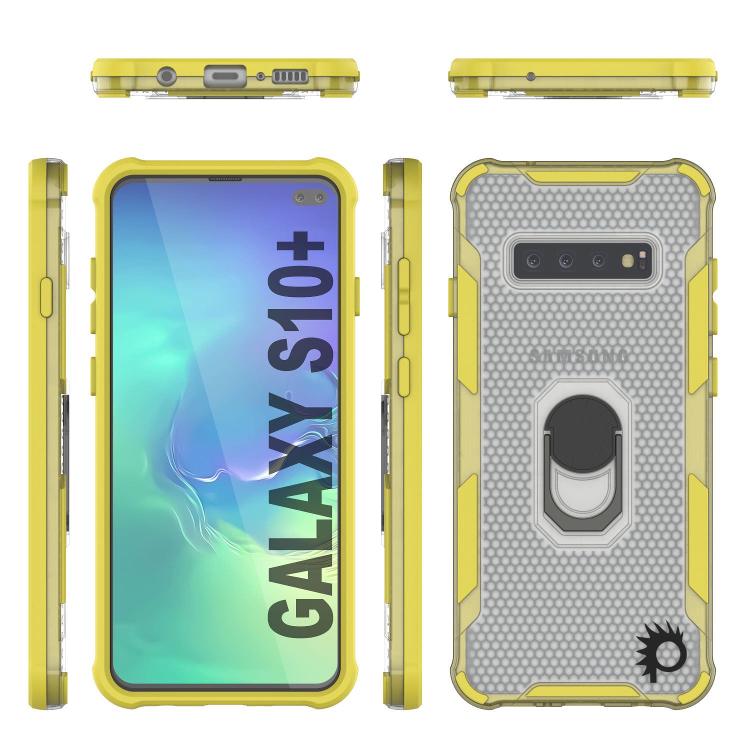 Punkcase Galaxy S10 Plus Case [Magnetix 2.0 Series] Clear Protective TPU Cover W/Kickstand [Yellow]