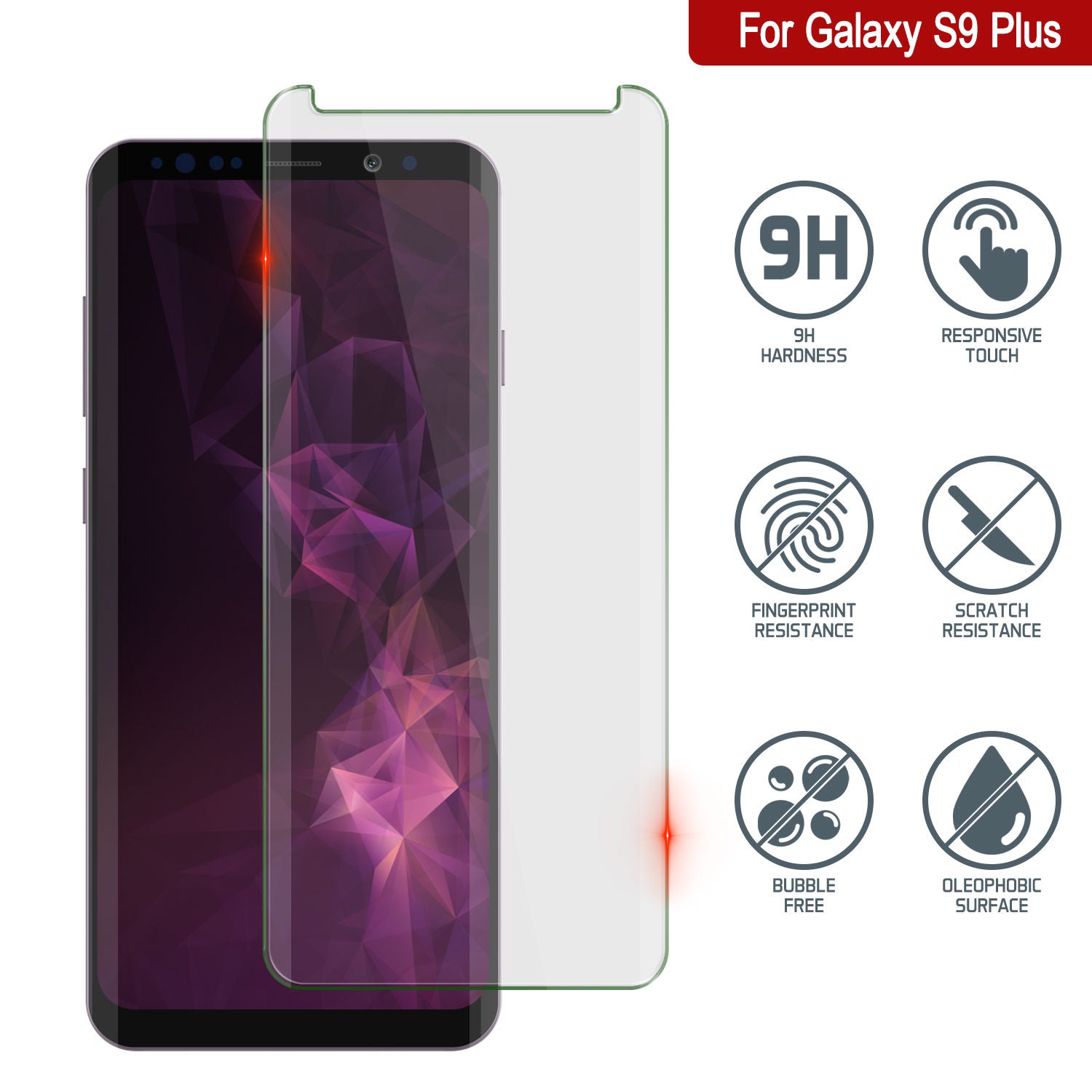Galaxy S9+ Plus  Black Punkcase Glass SHIELD Tempered Glass Screen Protector 0.33mm Thick 9H Glass