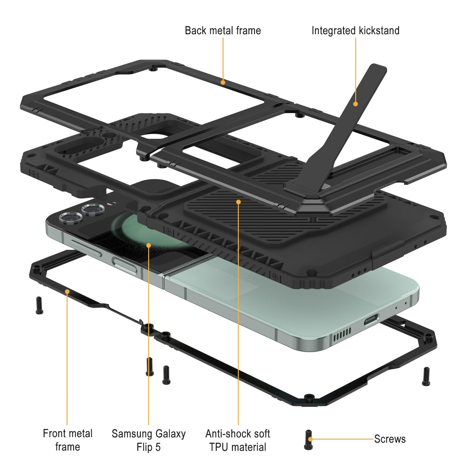 Galaxy Z Flip5 Metal Case, Heavy Duty Military Grade Armor