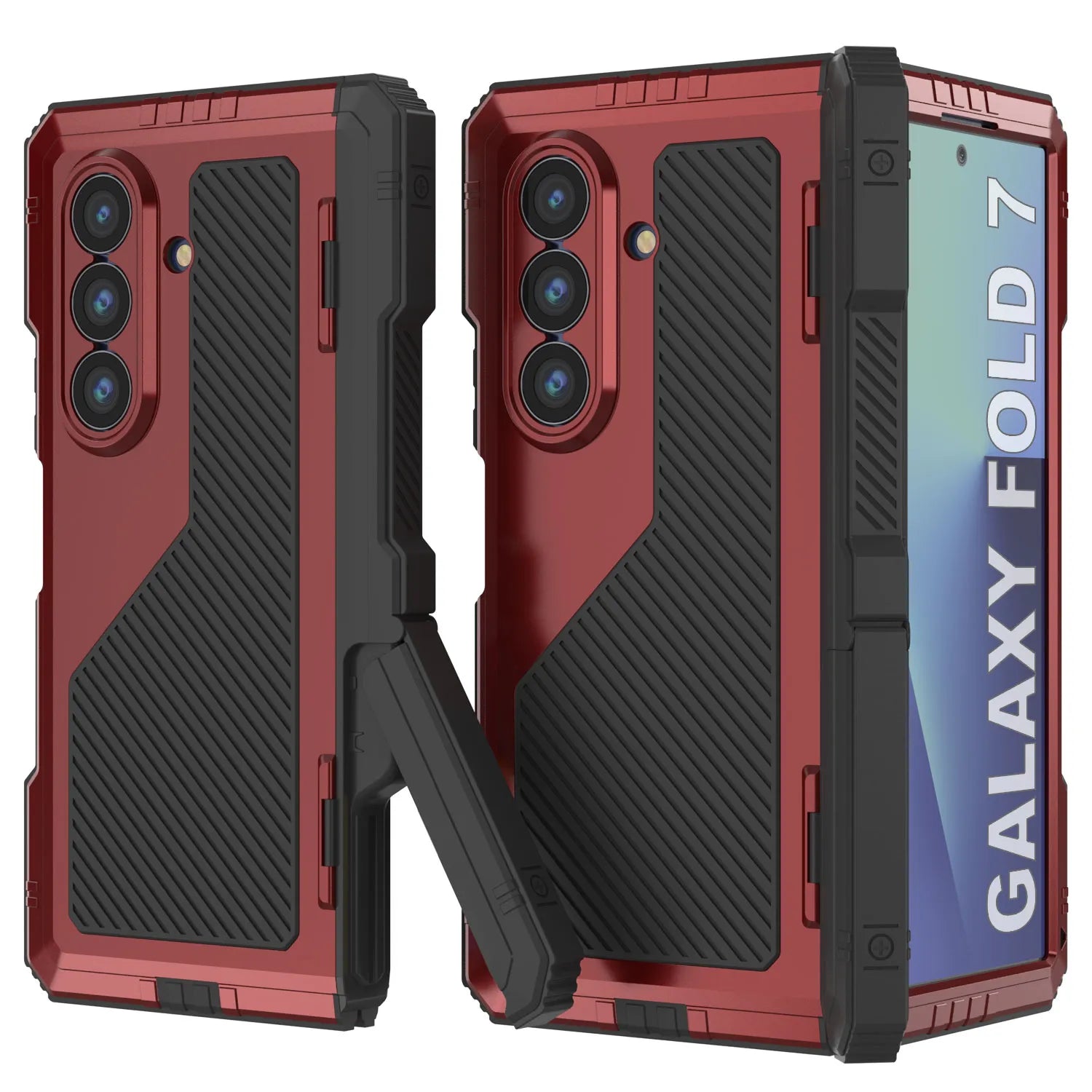 Galaxy Z Fold7 Metal Case, Heavy Duty Military Grade Armor Cover Full Body Hard [Red]