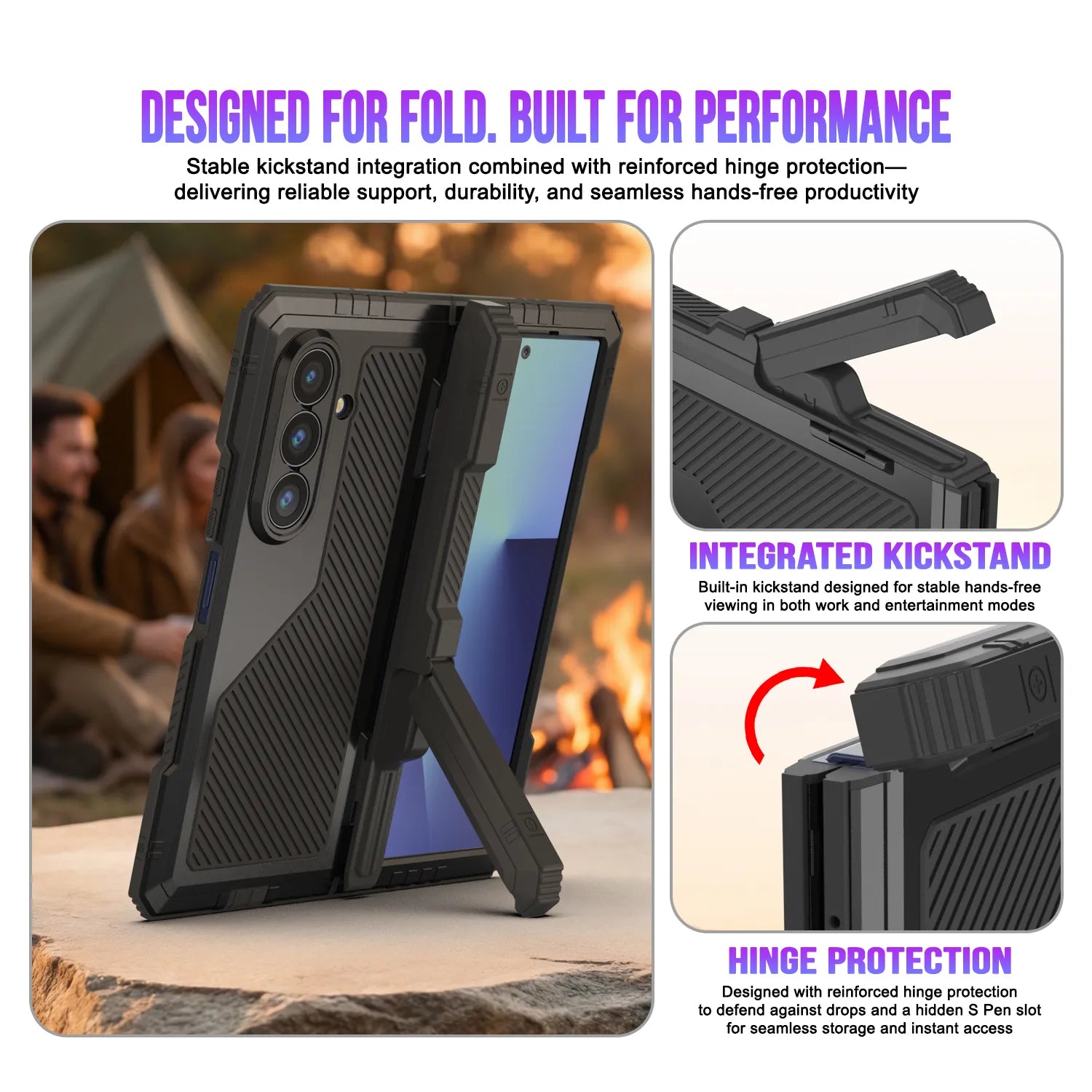 Galaxy Z Fold7 Metal Case, Heavy Duty Military Grade Armor Cover Full Body Hard [Black]